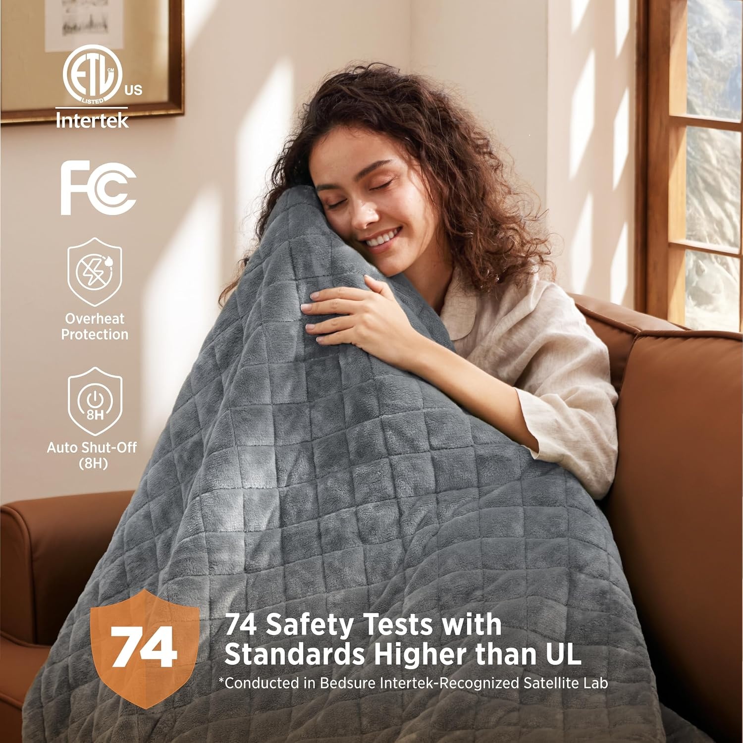 image:imageBedsure Quilted Heated Blanket Queen Size Filled for Extra Warmth Taupe02 Formal Gray Square