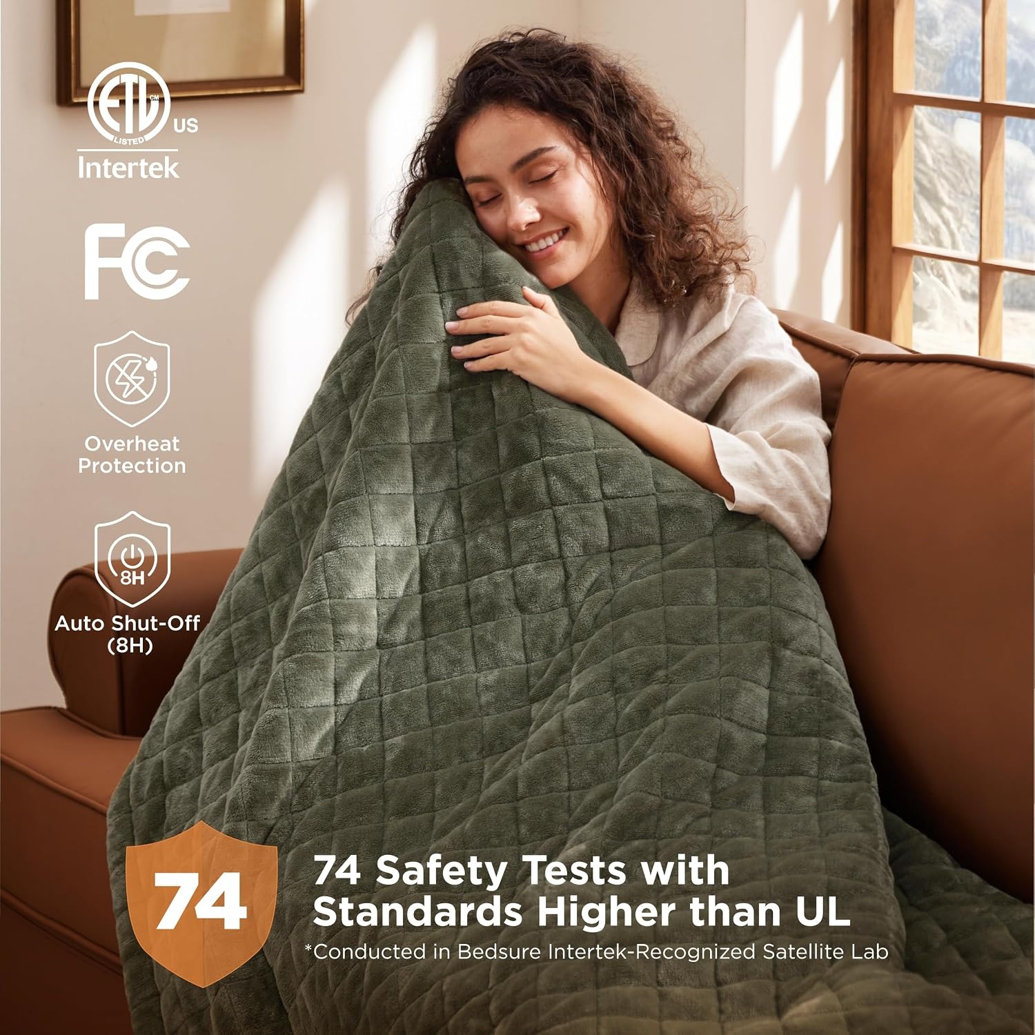 image:imageBedsure Quilted Heated Blanket Queen Size Filled for Extra Warmth Taupe03 Olive Green Square