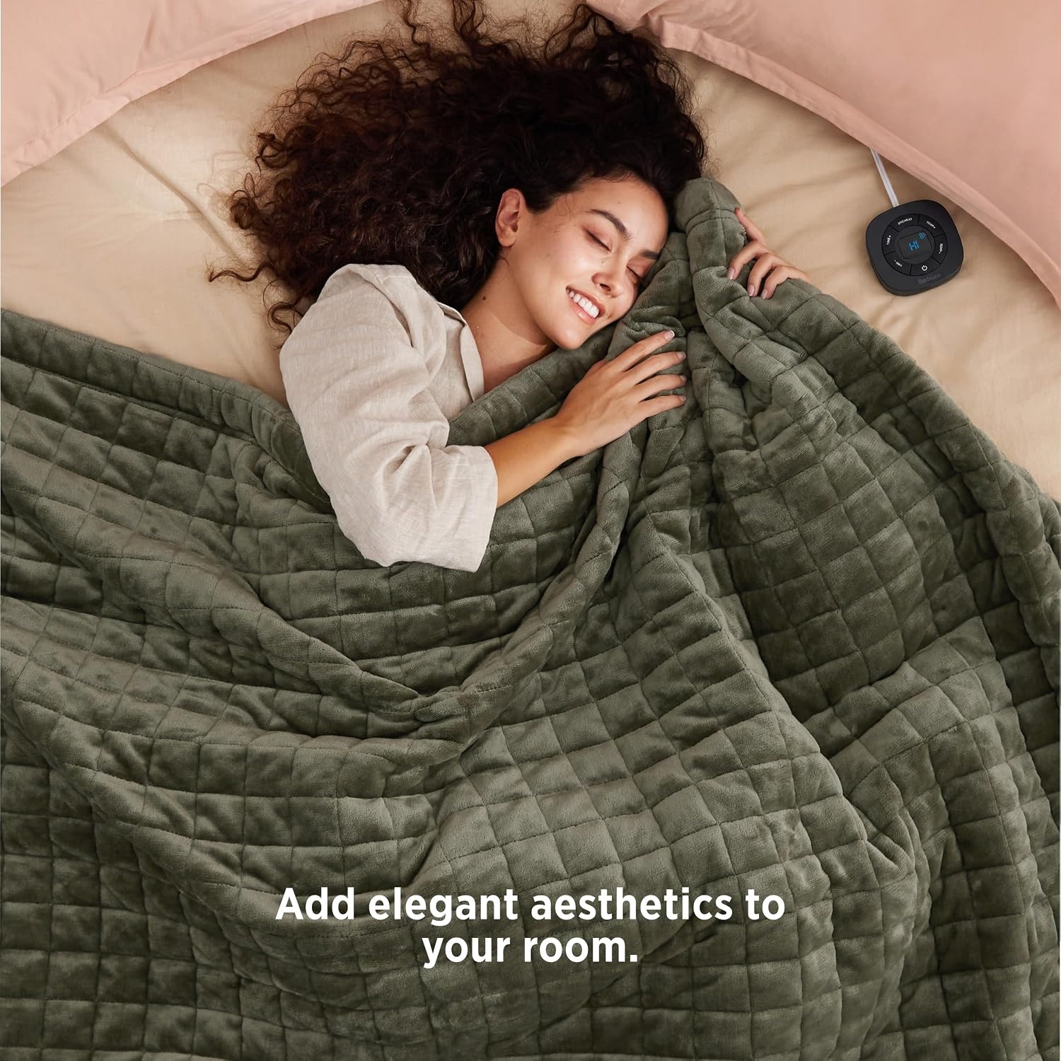 image:imageBedsure Quilted Heated Blanket Queen Size Filled for Extra Warmth Taupe03 Olive Green Square