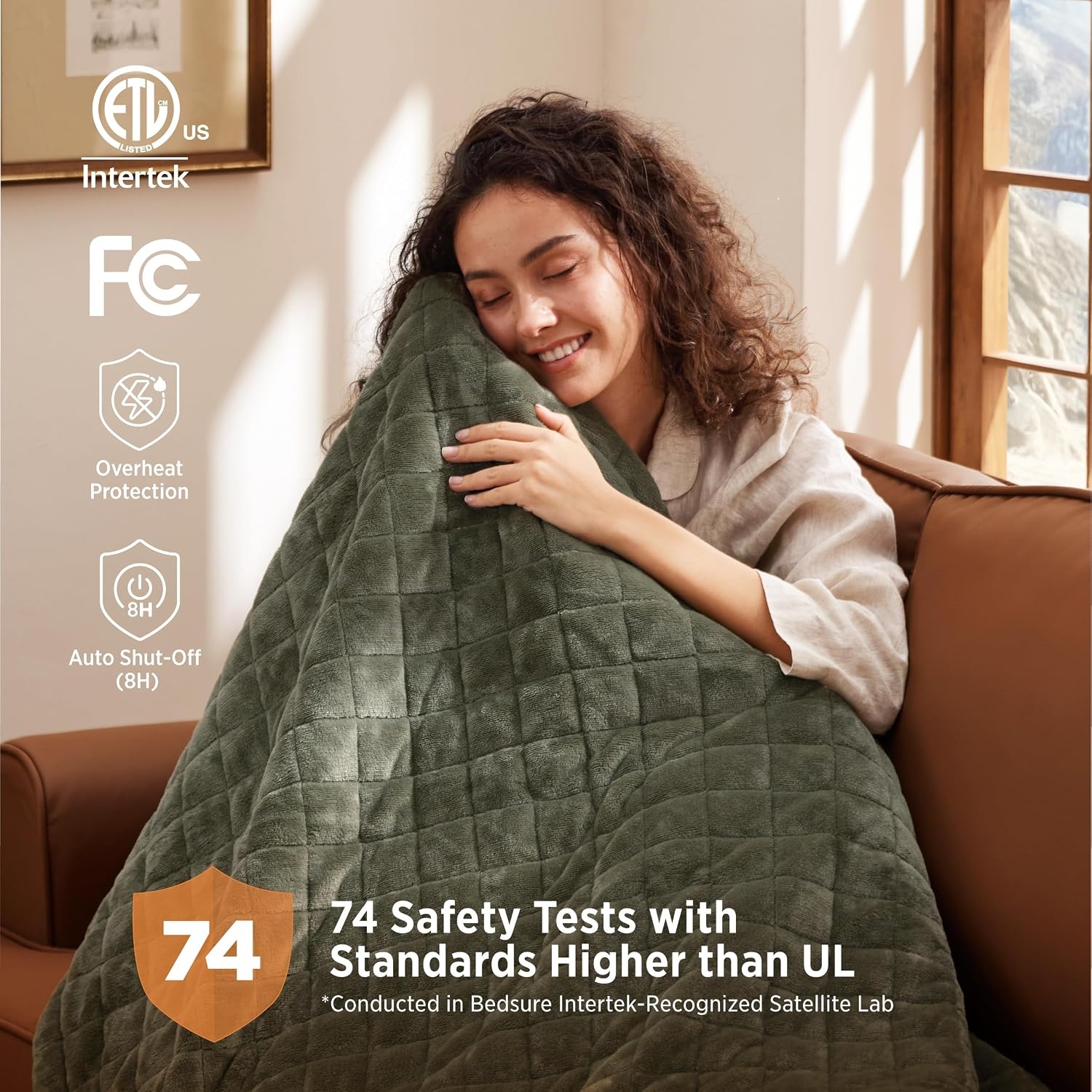 image:imageBedsure Quilted Heated Blanket Queen Size Filled for Extra Warmth Taupe03 Olive Green Square