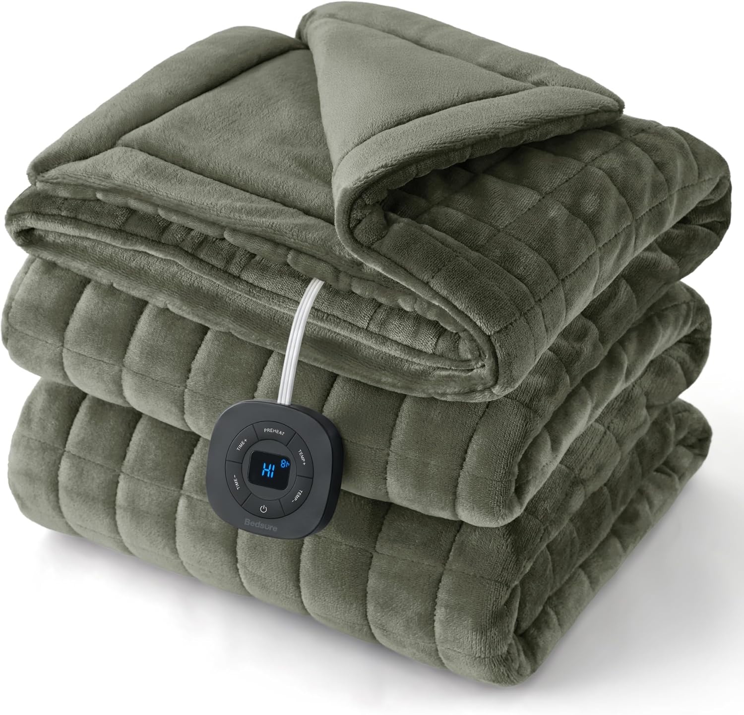image:imageBedsure Quilted Heated Blanket Queen Size Filled for Extra Warmth Taupe03 Olive Green Square