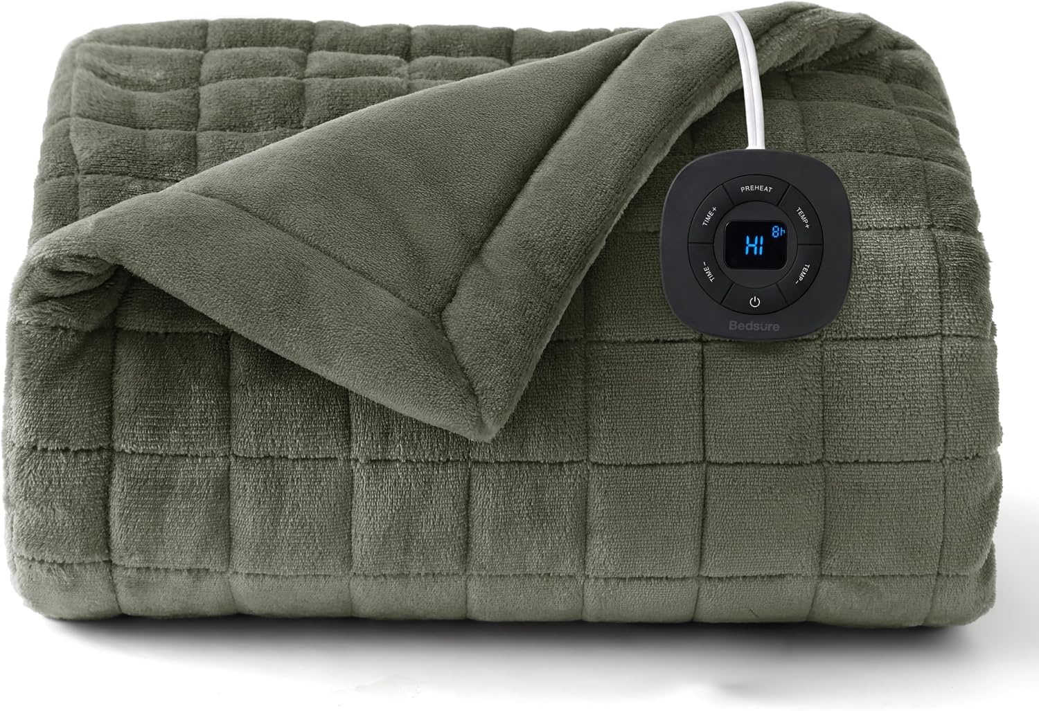 image:imageBedsure Quilted Heated Blanket Queen Size Filled for Extra Warmth Taupe03 Olive Green Square