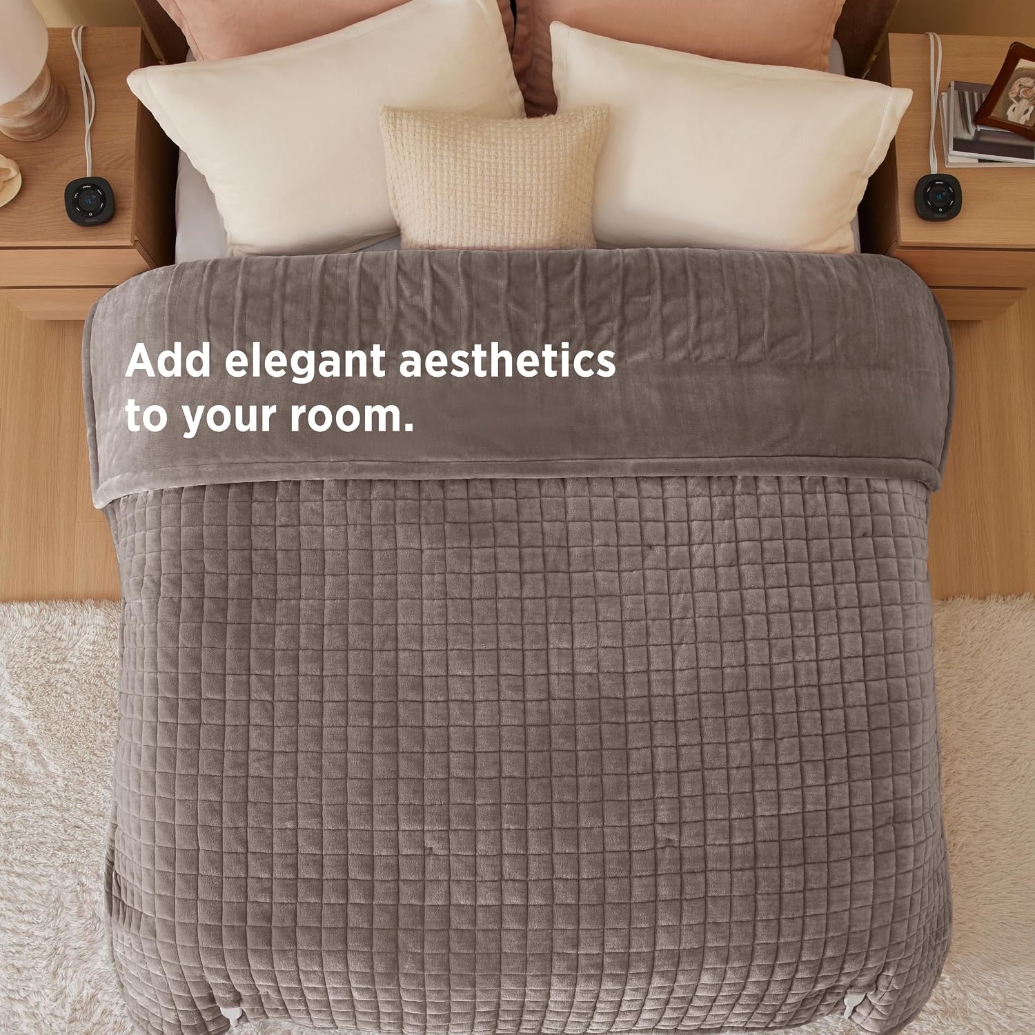 image:imageBedsure Quilted Heated Blanket Queen Size Filled for Extra Warmth Taupe05 Taupe Square