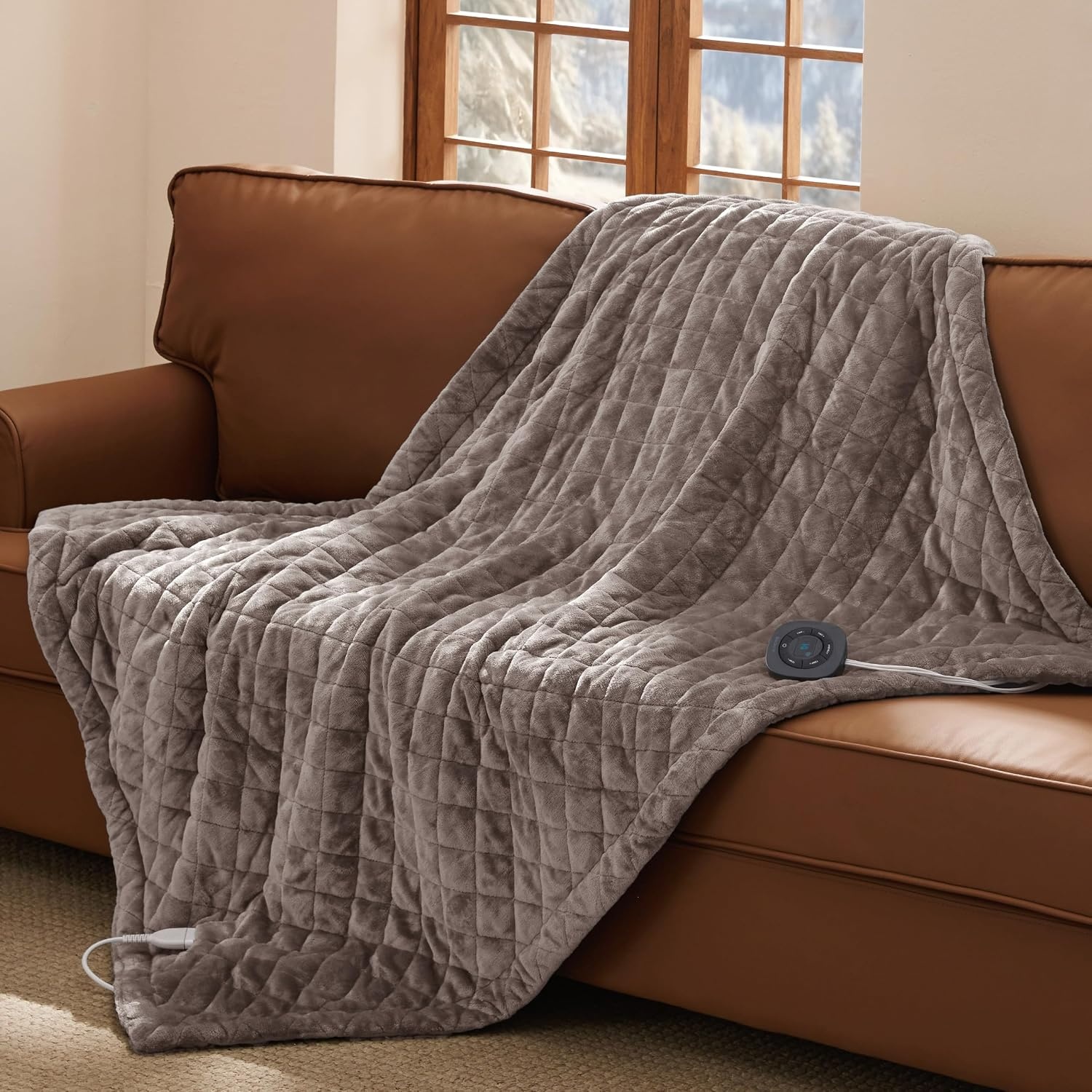 image:imageBedsure Quilted Heated Blanket Queen Size Filled for Extra Warmth Taupe05 Taupe Square