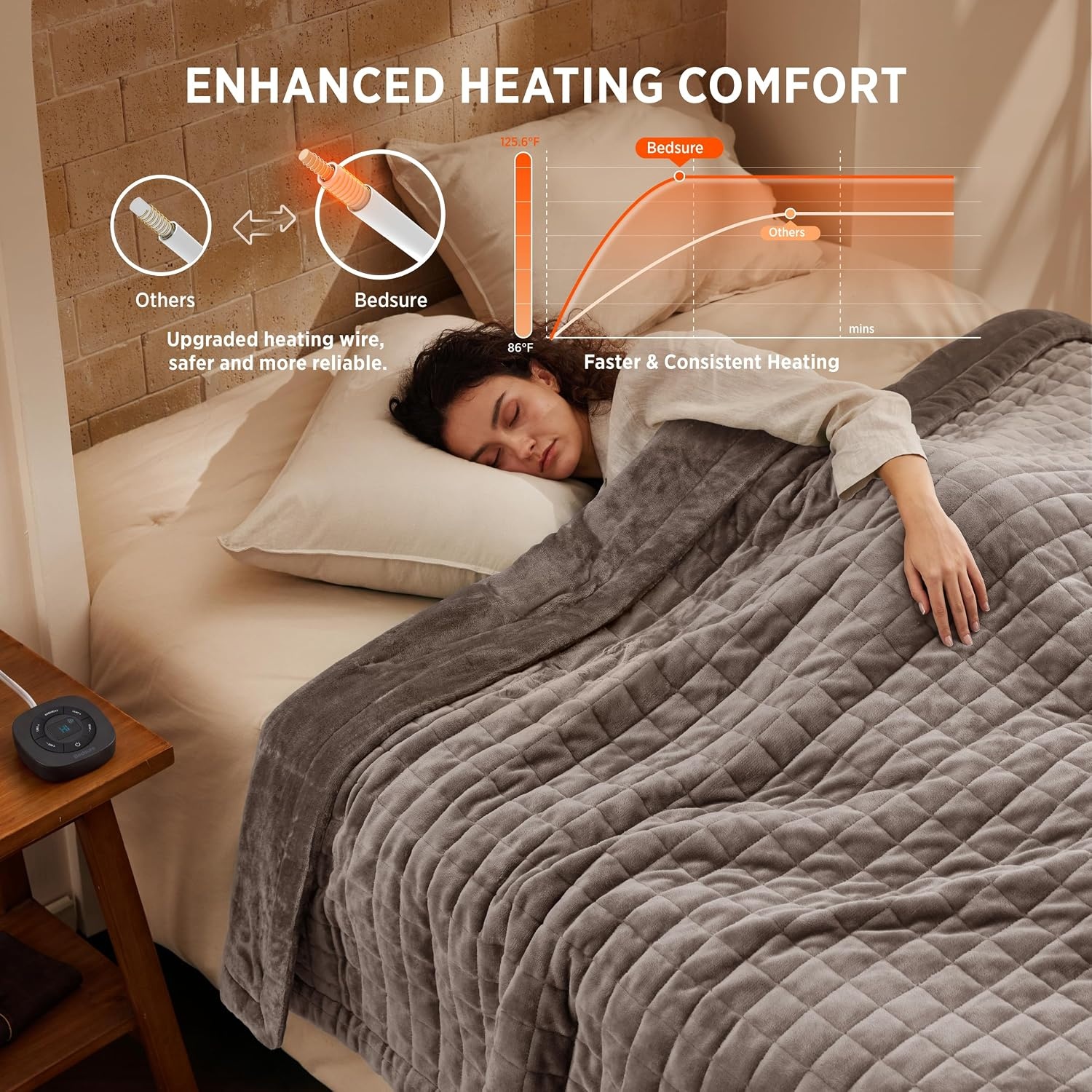 image:imageBedsure Quilted Heated Blanket Queen Size Filled for Extra Warmth Taupe05 Taupe Square