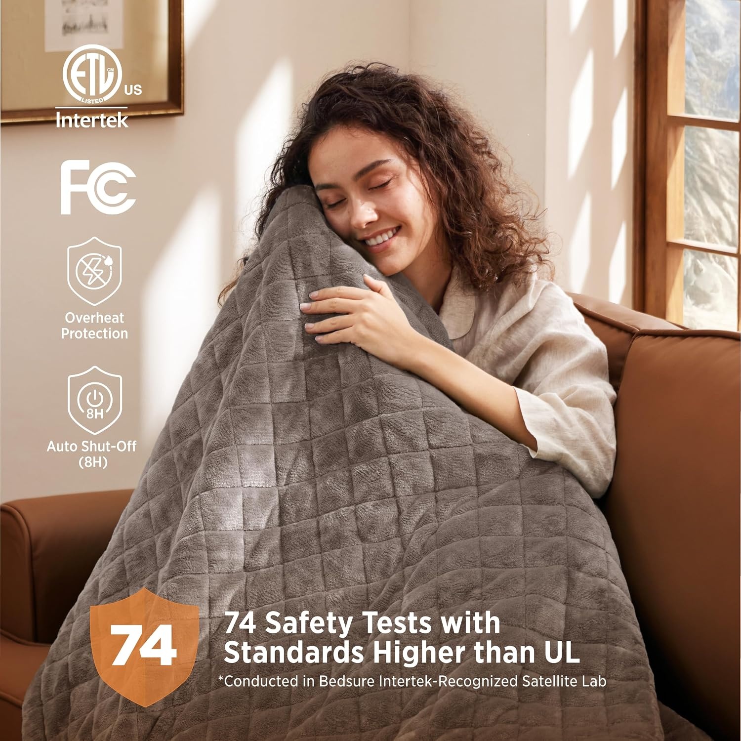 image:imageBedsure Quilted Heated Blanket Queen Size Filled for Extra Warmth Taupe05 Taupe Square