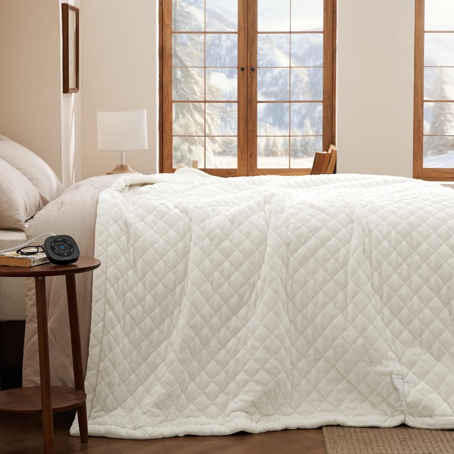 image:imageBedsure Quilted Heated Blanket Queen Size Filled for Extra Warmth Taupe07 Ivory Diamond