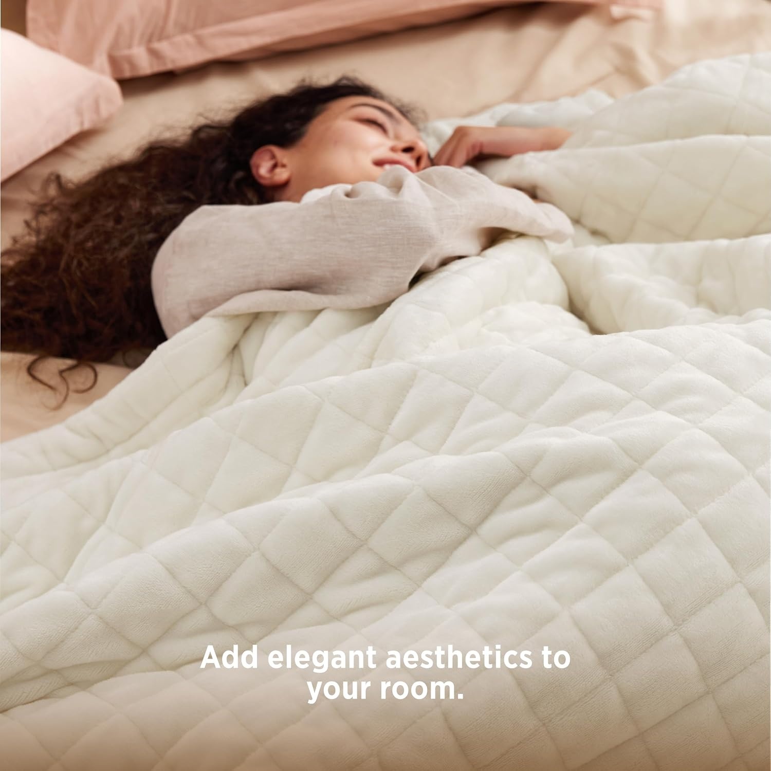 image:imageBedsure Quilted Heated Blanket Queen Size Filled for Extra Warmth Taupe07 Ivory Diamond