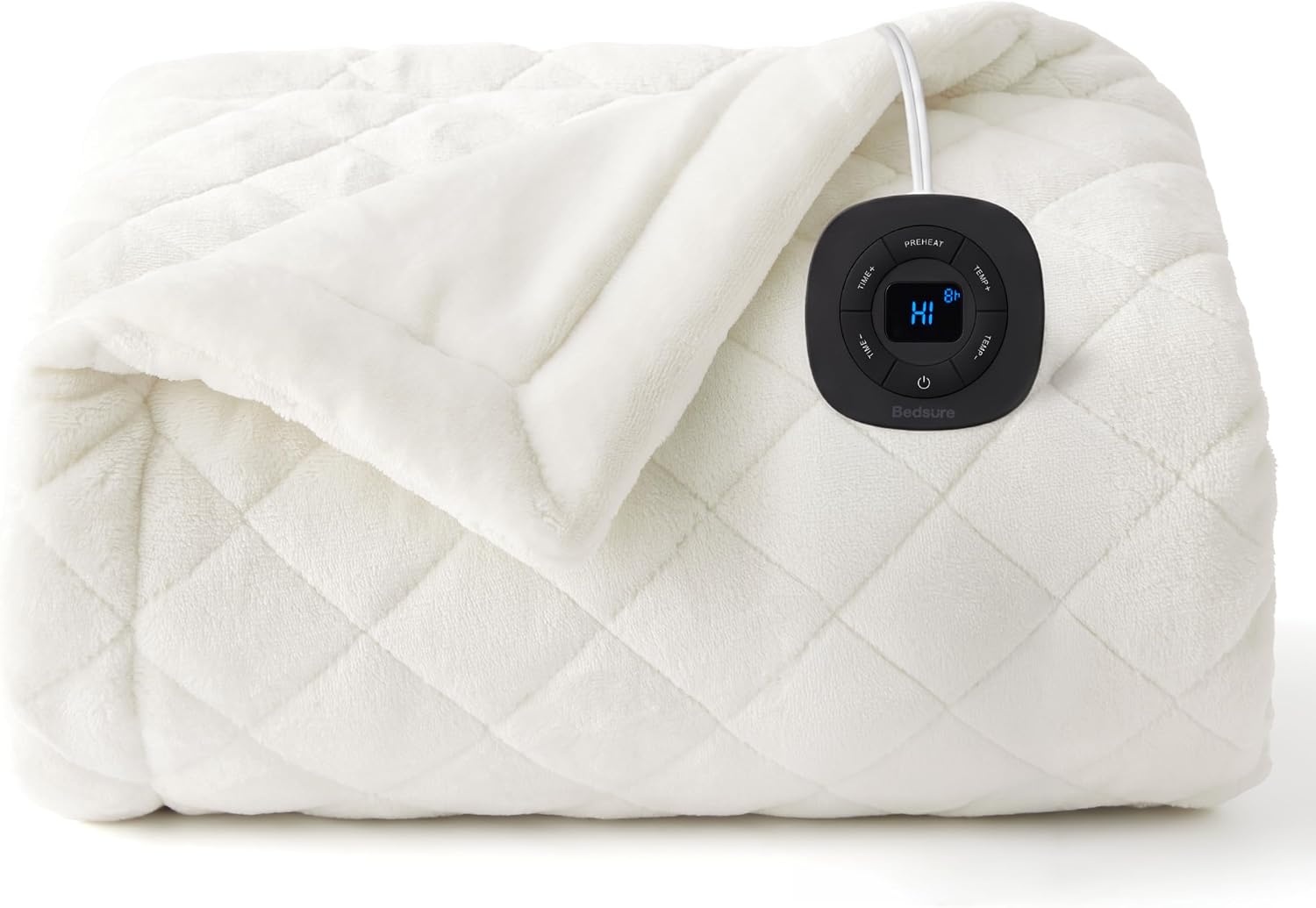 image:imageBedsure Quilted Heated Blanket Queen Size Filled for Extra Warmth Taupe07 Ivory Diamond