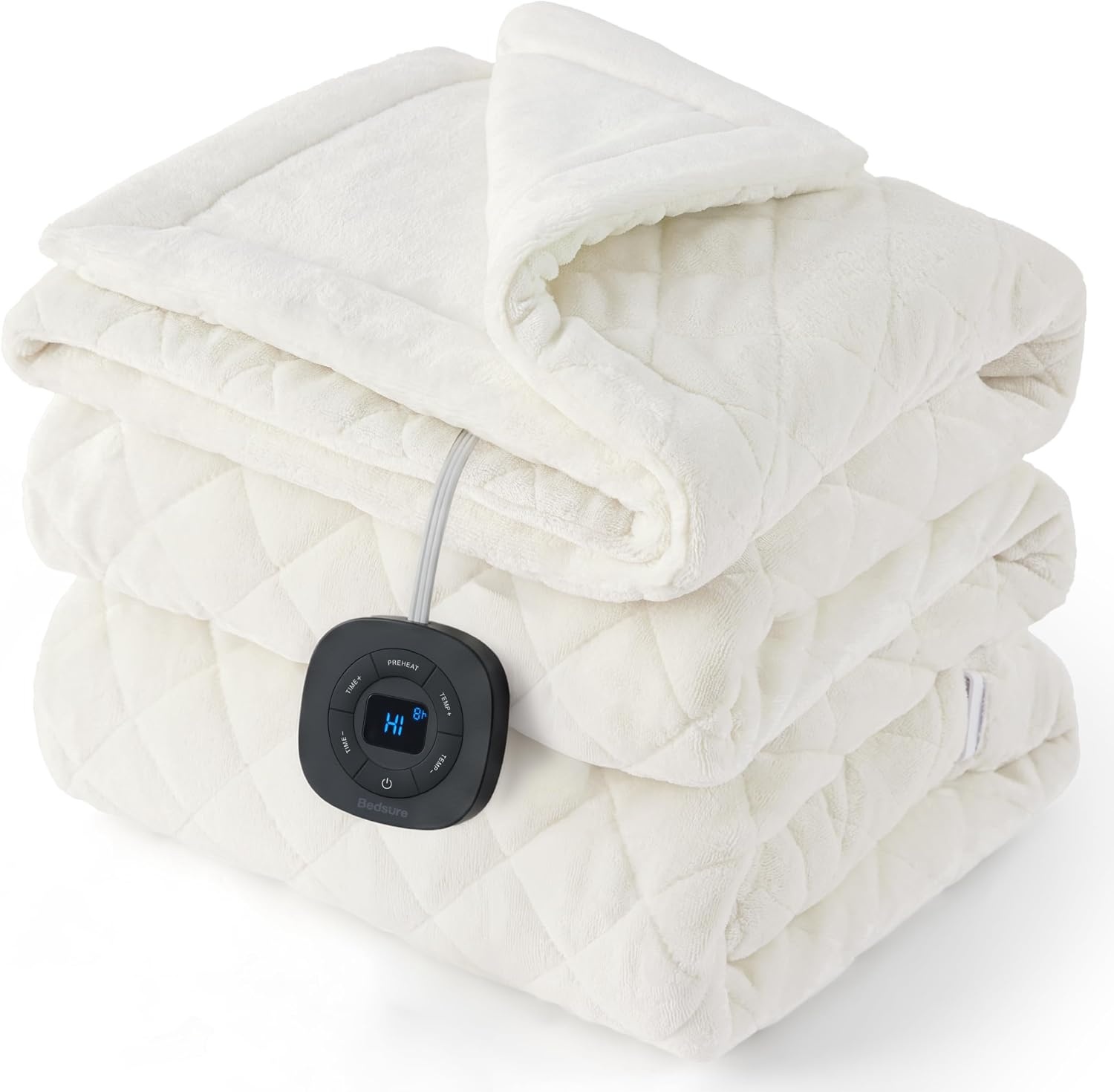 image:imageBedsure Quilted Heated Blanket Queen Size Filled for Extra Warmth Taupe07 Ivory Diamond