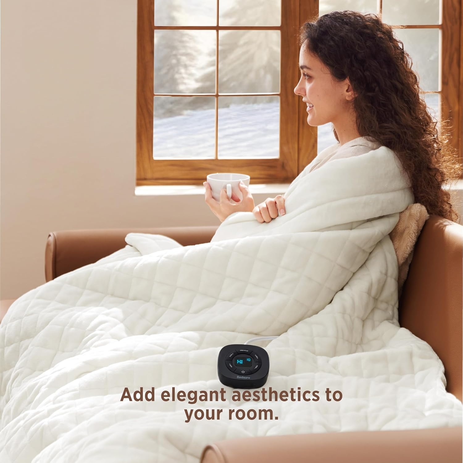 image:imageBedsure Quilted Heated Blanket Queen Size Filled for Extra Warmth Taupe07 Ivory Diamond