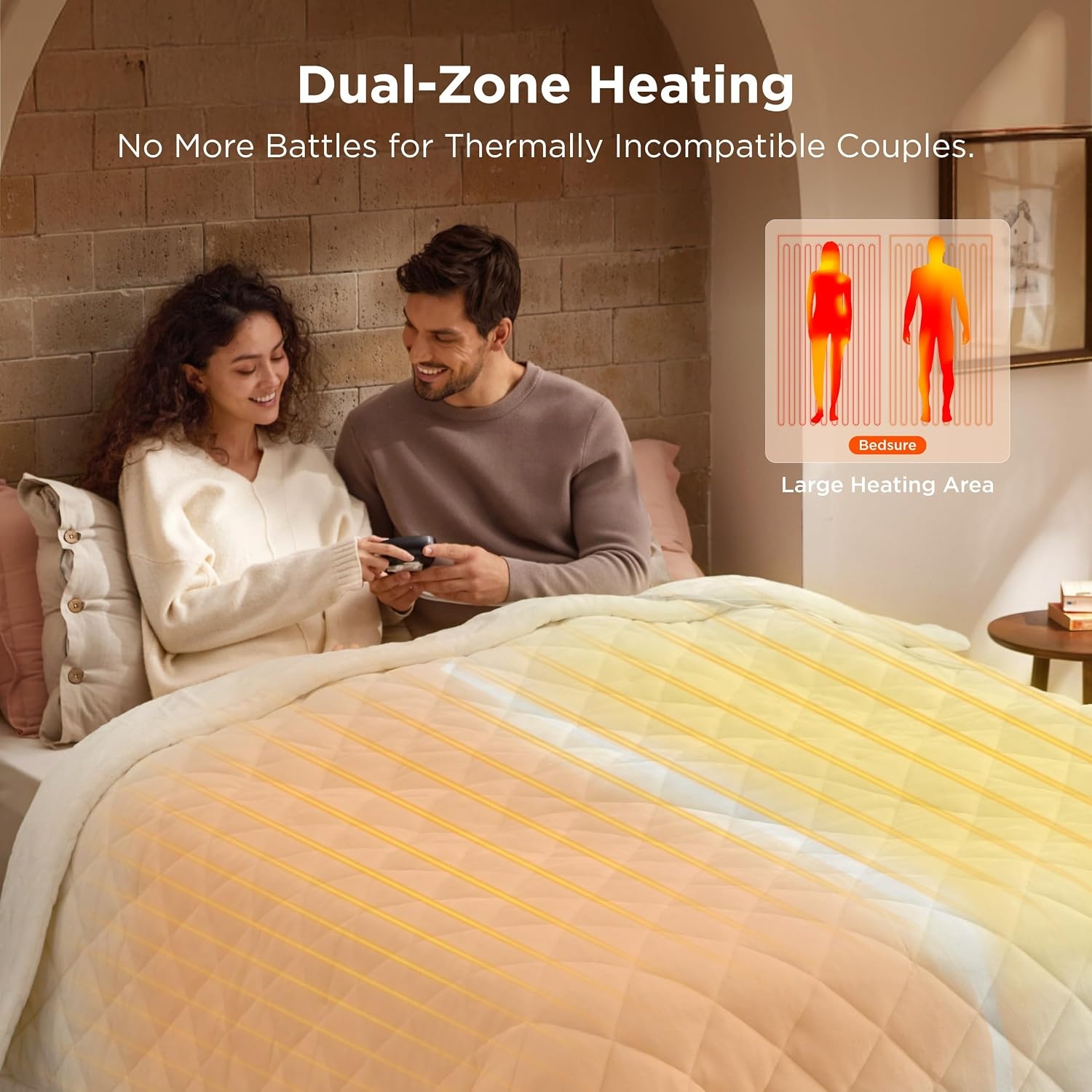 image:imageBedsure Quilted Heated Blanket Queen Size Filled for Extra Warmth Taupe07 Ivory Diamond
