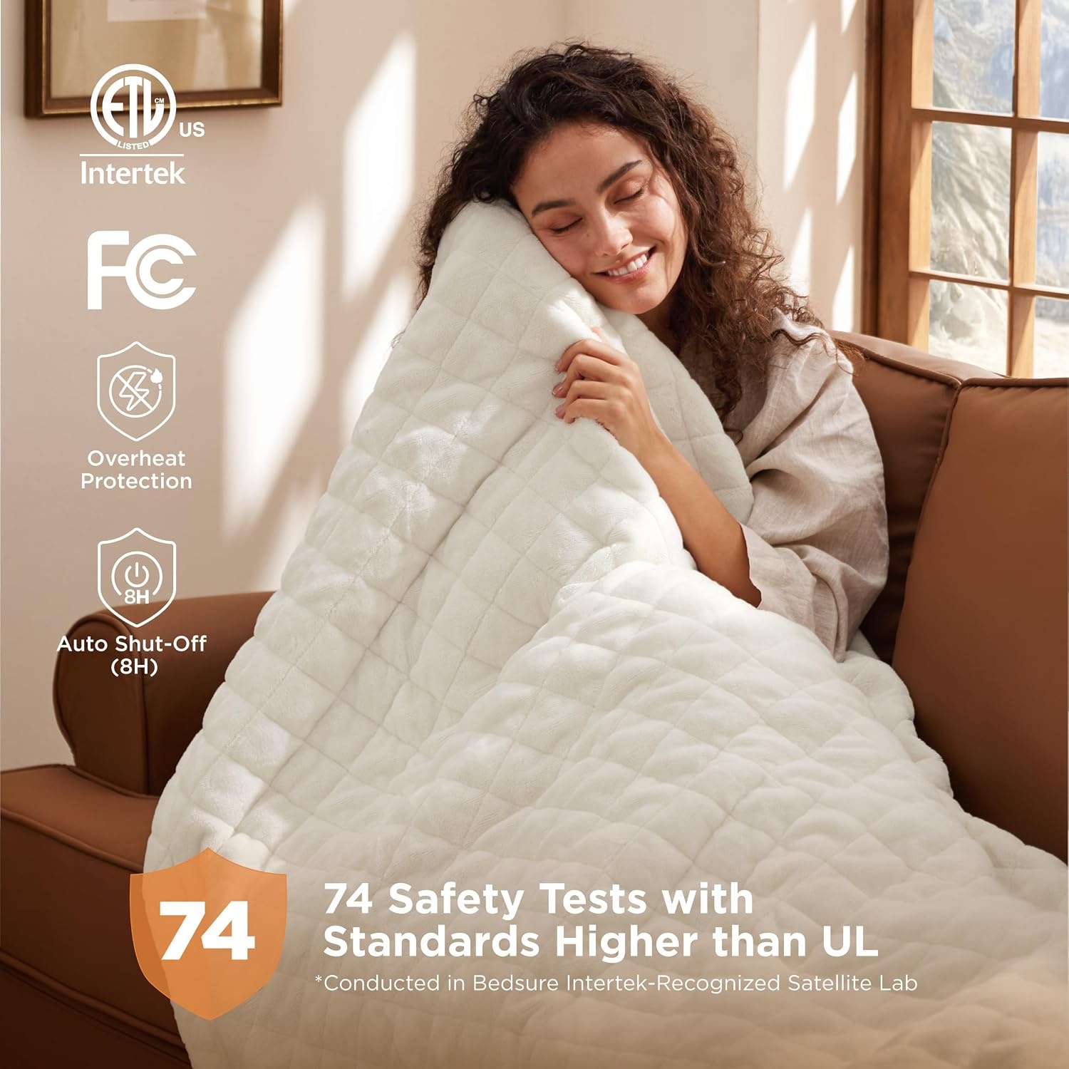 image:imageBedsure Quilted Heated Blanket Queen Size Filled for Extra Warmth Taupe07 Ivory Diamond