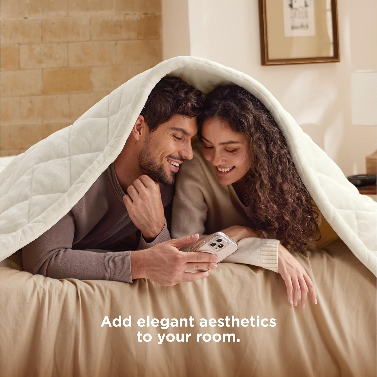 image:imageBedsure Quilted Heated Blanket Queen Size Filled for Extra Warmth Taupe07 Ivory Diamond