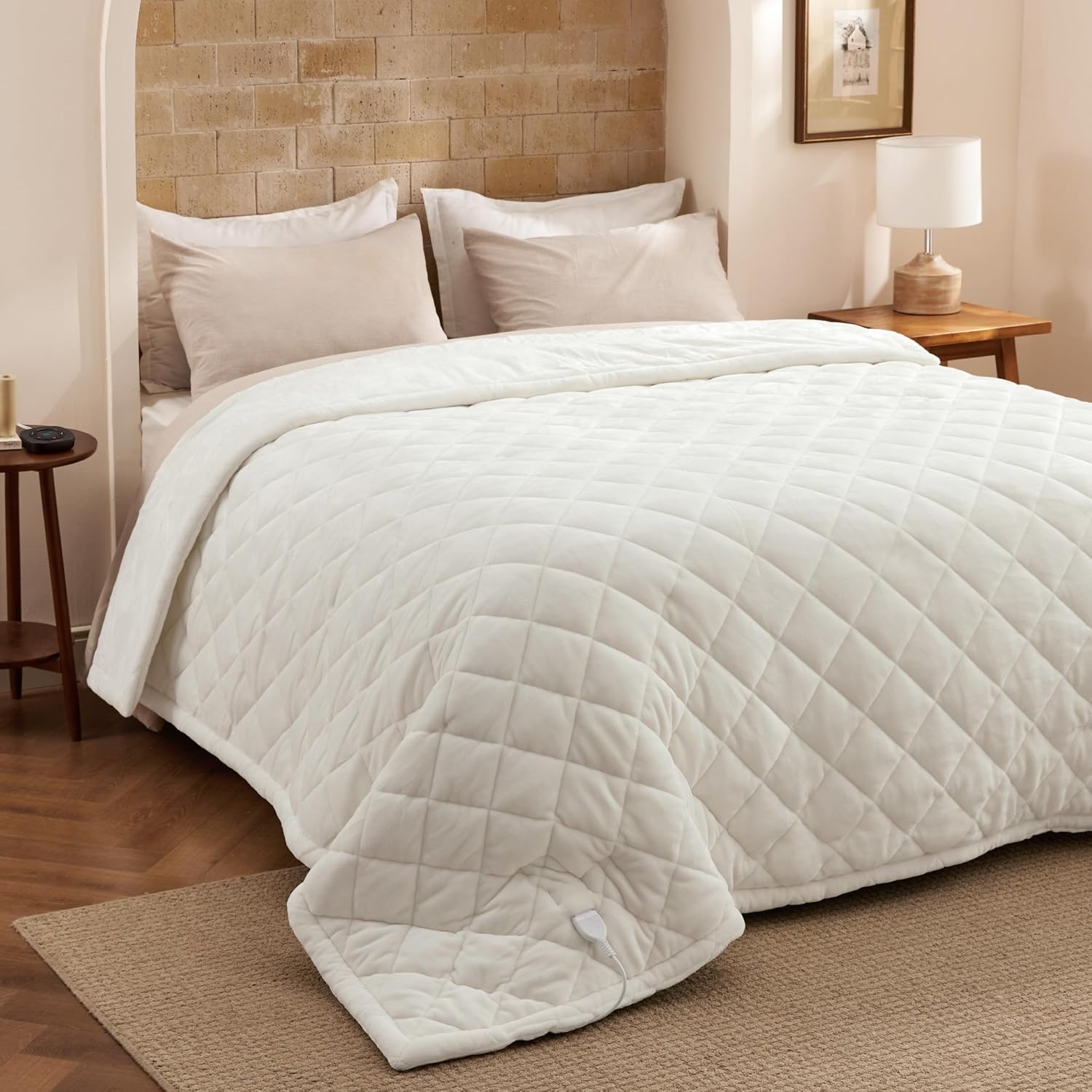 image:imageBedsure Quilted Heated Blanket Queen Size Filled for Extra Warmth Taupe07 Ivory Diamond