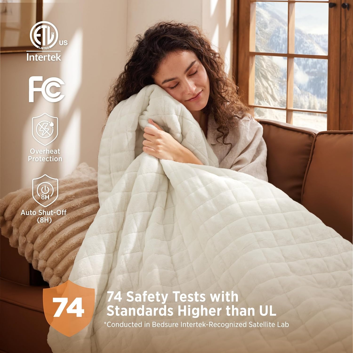 image:imageBedsure Quilted Heated Blanket Queen Size Filled for Extra Warmth Taupe07 Ivory Diamond