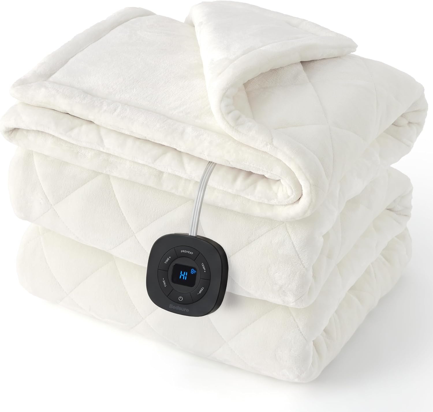 image:imageBedsure Quilted Heated Blanket Queen Size Filled for Extra Warmth Taupe07 Ivory Diamond