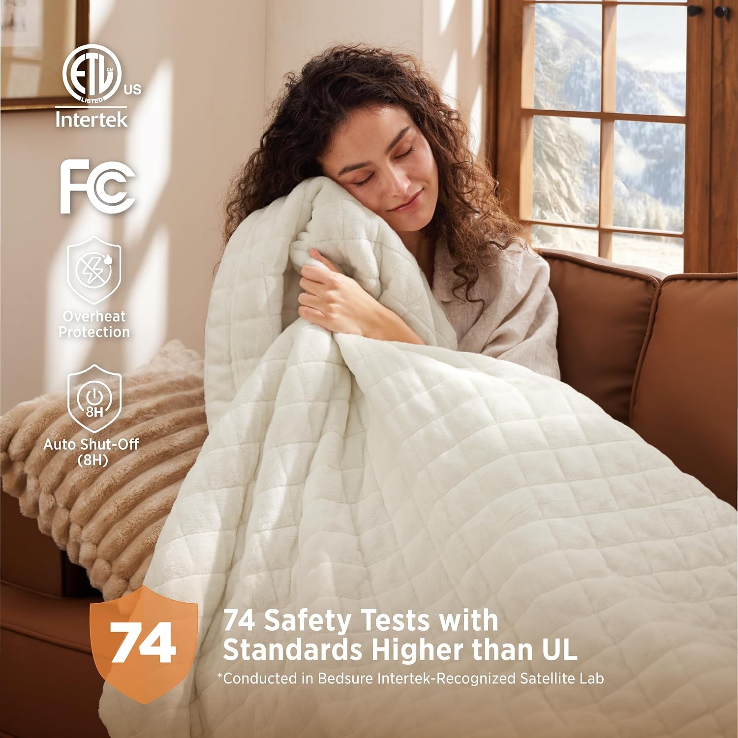 image:imageBedsure Quilted Heated Blanket Queen Size Filled for Extra Warmth Taupe07 Ivory Diamond