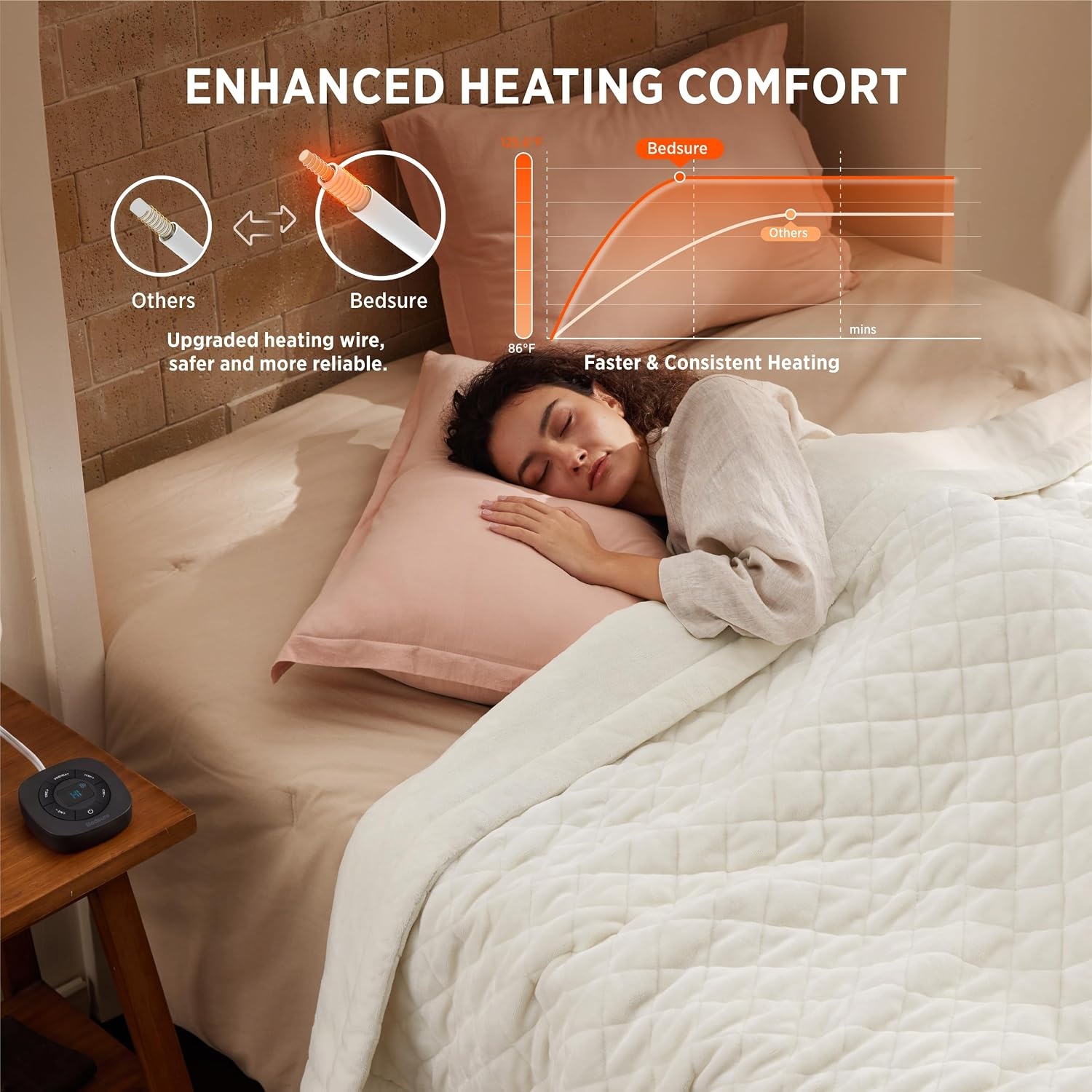 image:imageBedsure Quilted Heated Blanket Queen Size Filled for Extra Warmth Taupe07 Ivory Diamond