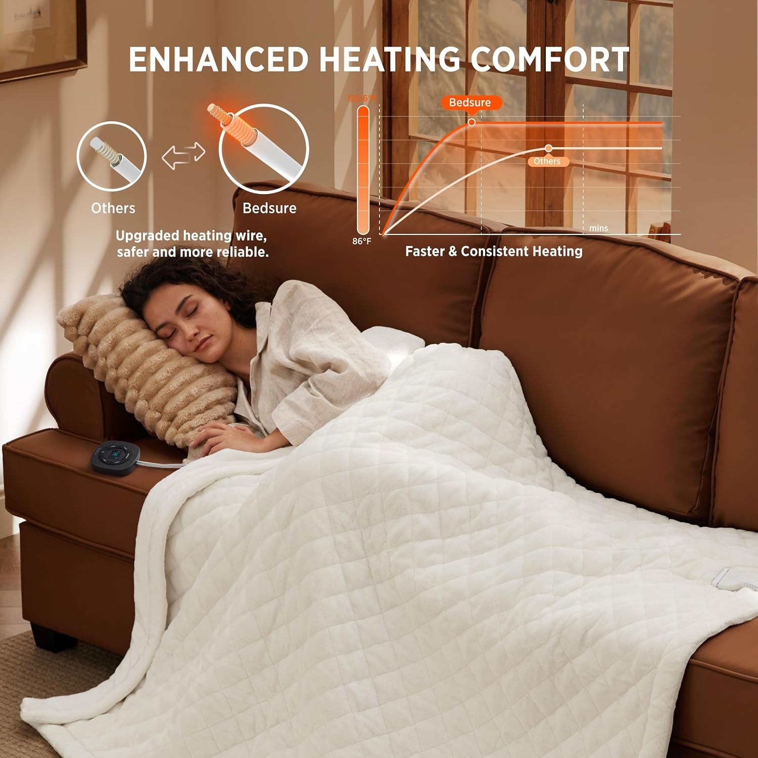 image:imageBedsure Quilted Heated Blanket Queen Size Filled for Extra Warmth Taupe07 Ivory Diamond