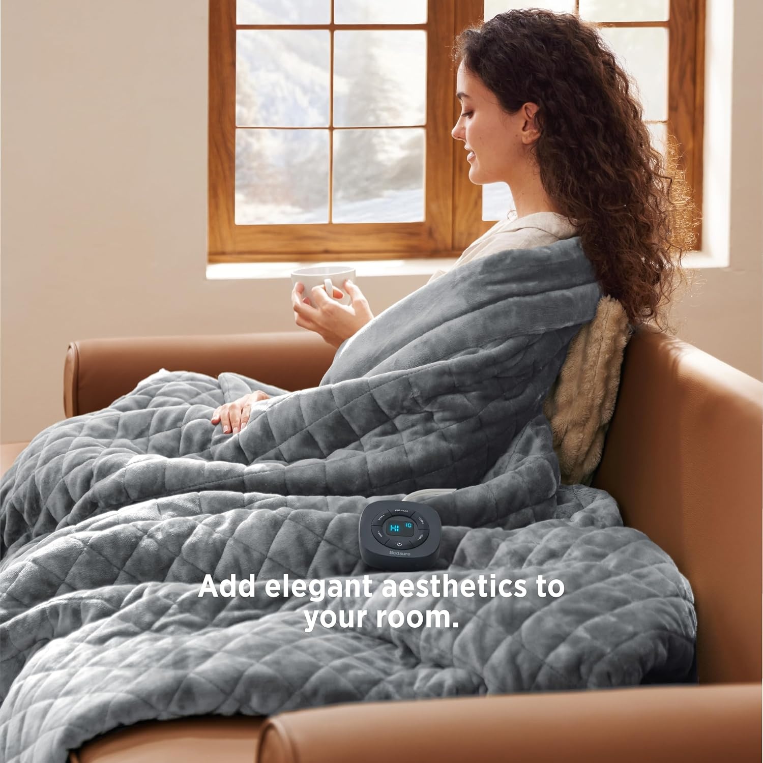 image:imageBedsure Quilted Heated Blanket Queen Size Filled for Extra Warmth Taupe08 Formal Gray Diamond