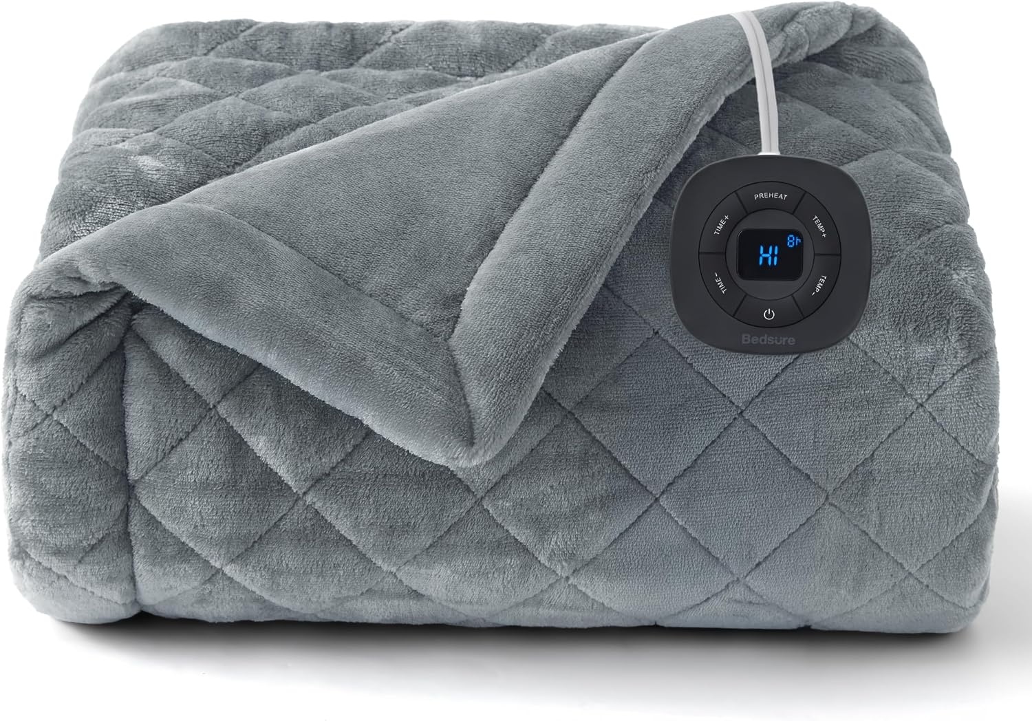 image:imageBedsure Quilted Heated Blanket Queen Size Filled for Extra Warmth Taupe08 Formal Gray Diamond