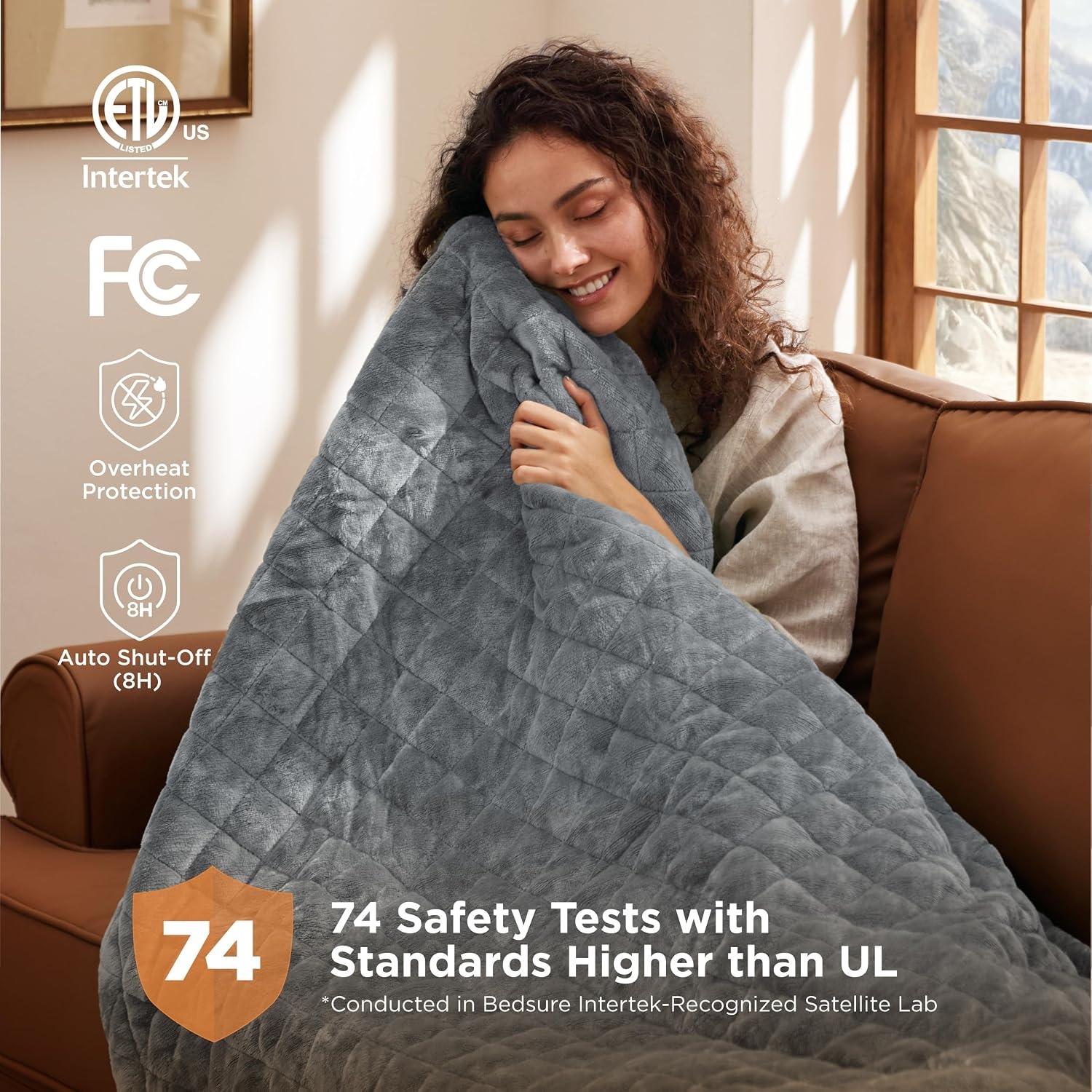 image:imageBedsure Quilted Heated Blanket Queen Size Filled for Extra Warmth Taupe08 Formal Gray Diamond