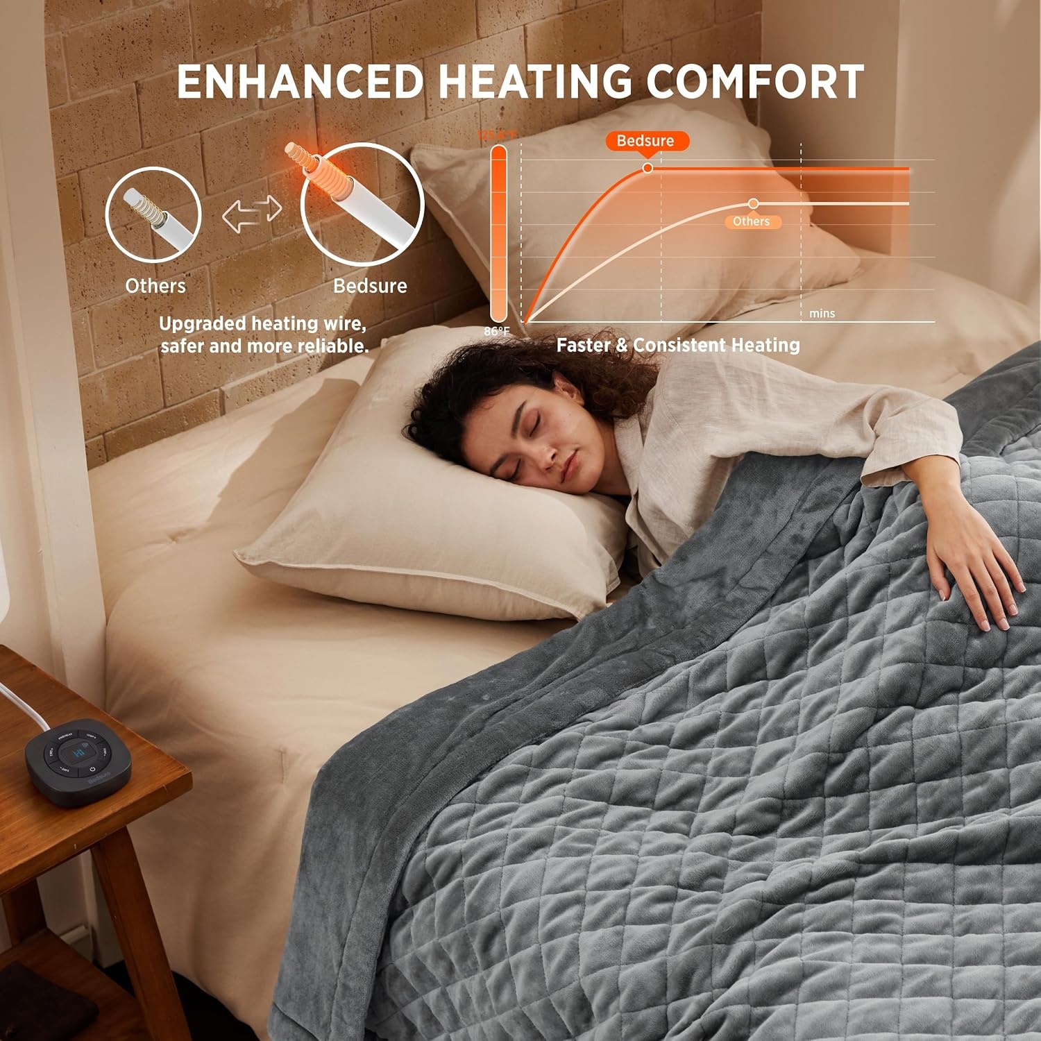 image:imageBedsure Quilted Heated Blanket Queen Size Filled for Extra Warmth Taupe08 Formal Gray Diamond