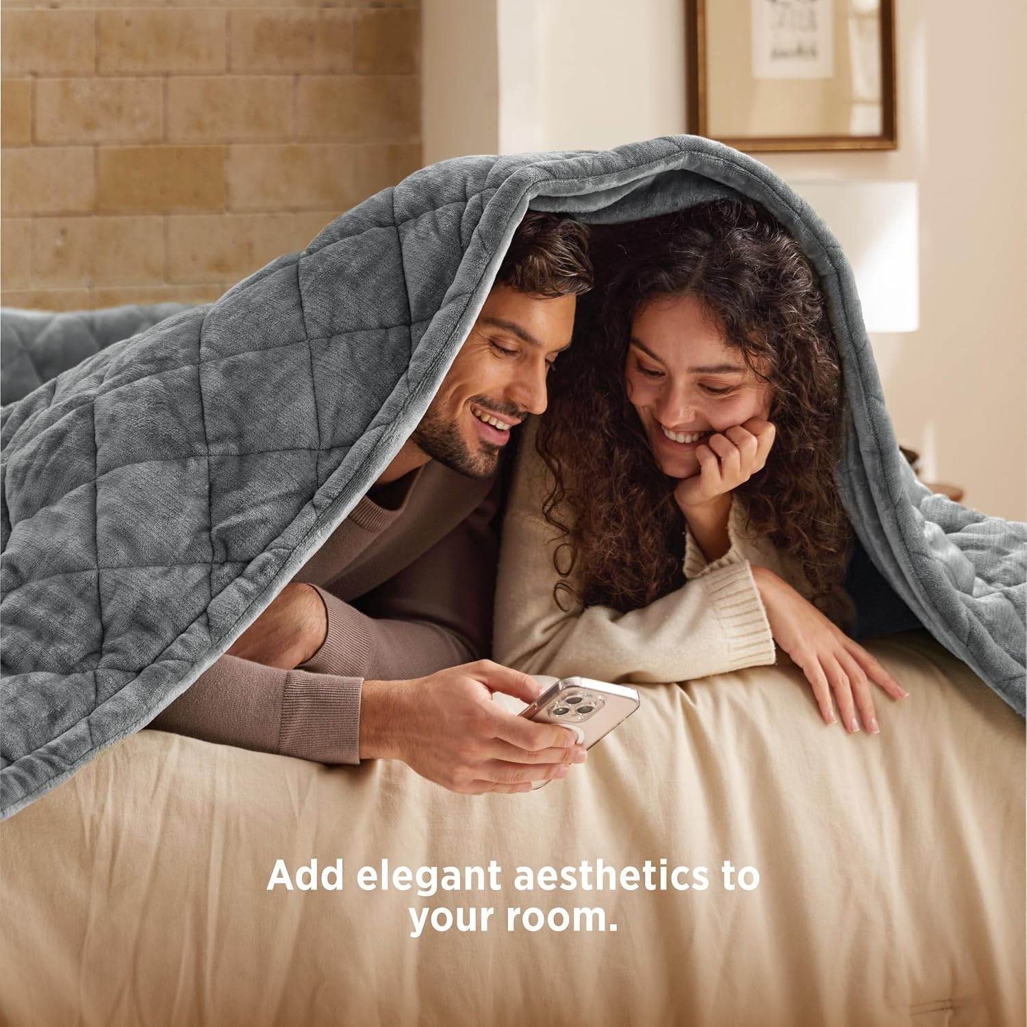 image:imageBedsure Quilted Heated Blanket Queen Size Filled for Extra Warmth Taupe08 Formal Gray Diamond