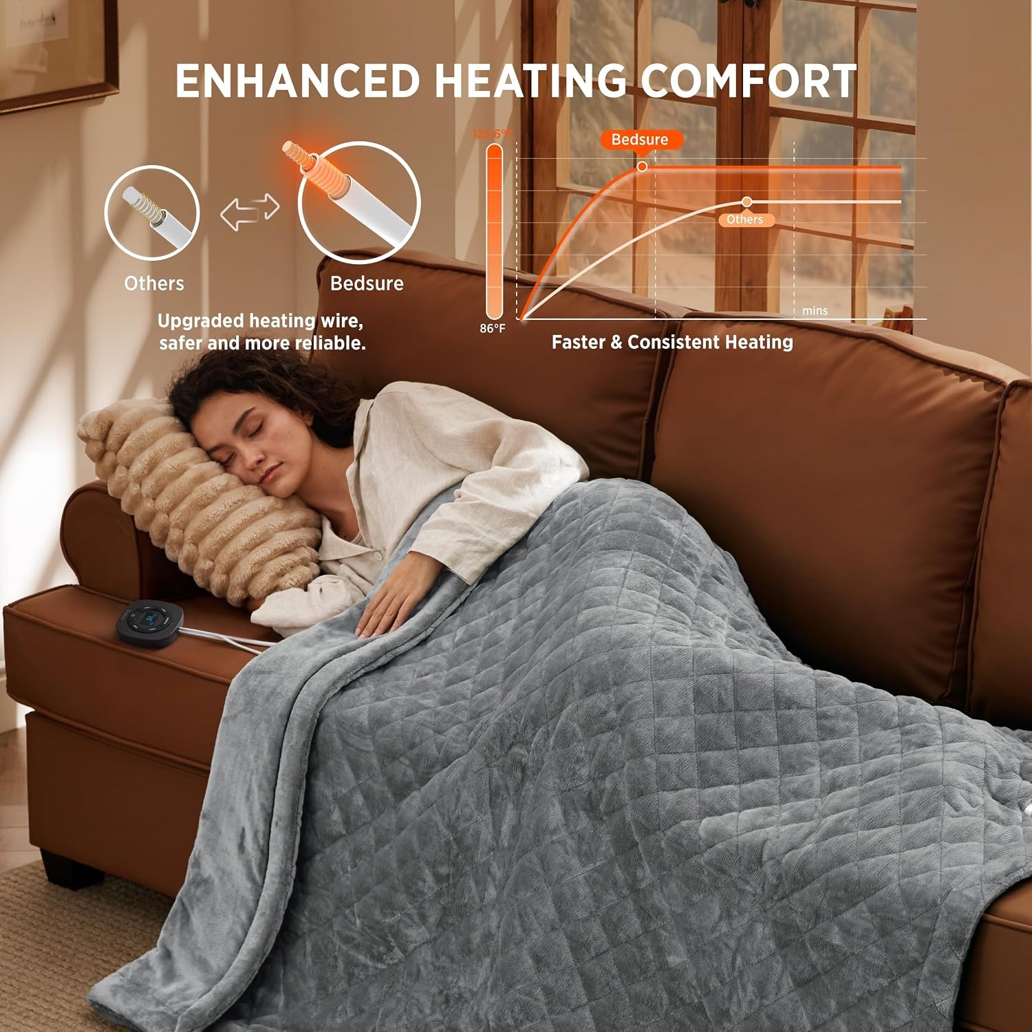 image:imageBedsure Quilted Heated Blanket Queen Size Filled for Extra Warmth Taupe08 Formal Gray Diamond