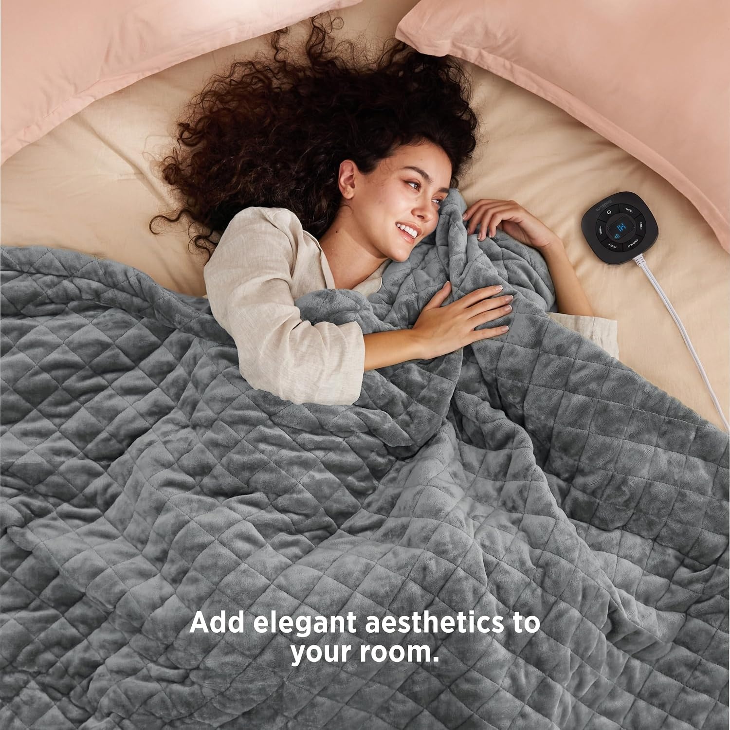 image:imageBedsure Quilted Heated Blanket Queen Size Filled for Extra Warmth Taupe08 Formal Gray Diamond