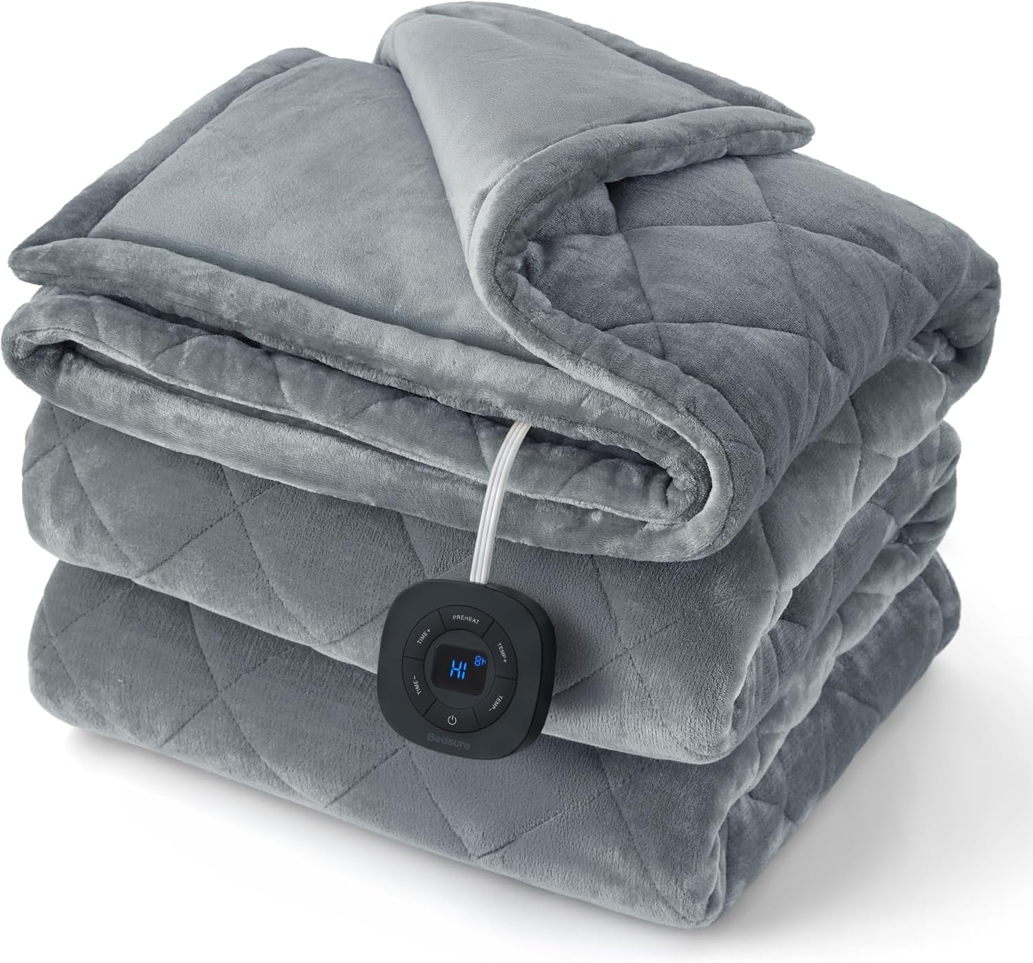 image:imageBedsure Quilted Heated Blanket Queen Size Filled for Extra Warmth Taupe08 Formal Gray Diamond