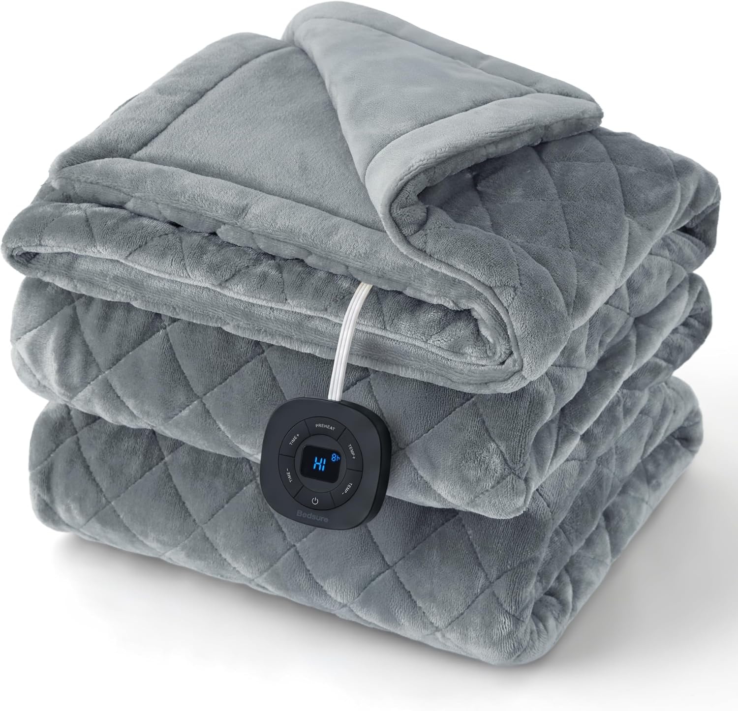 image:imageBedsure Quilted Heated Blanket Queen Size Filled for Extra Warmth Taupe08 Formal Gray Diamond