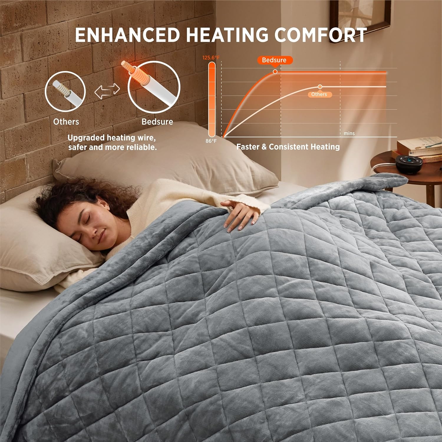 image:imageBedsure Quilted Heated Blanket Queen Size Filled for Extra Warmth Taupe08 Formal Gray Diamond