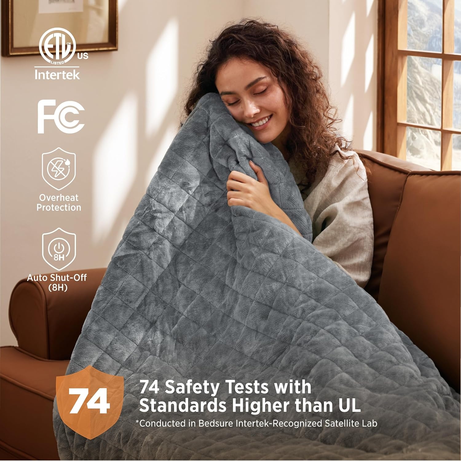 image:imageBedsure Quilted Heated Blanket Queen Size Filled for Extra Warmth Taupe08 Formal Gray Diamond