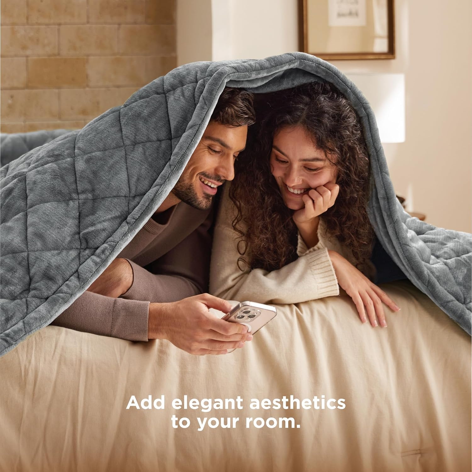 image:imageBedsure Quilted Heated Blanket Queen Size Filled for Extra Warmth Taupe08 Formal Gray Diamond