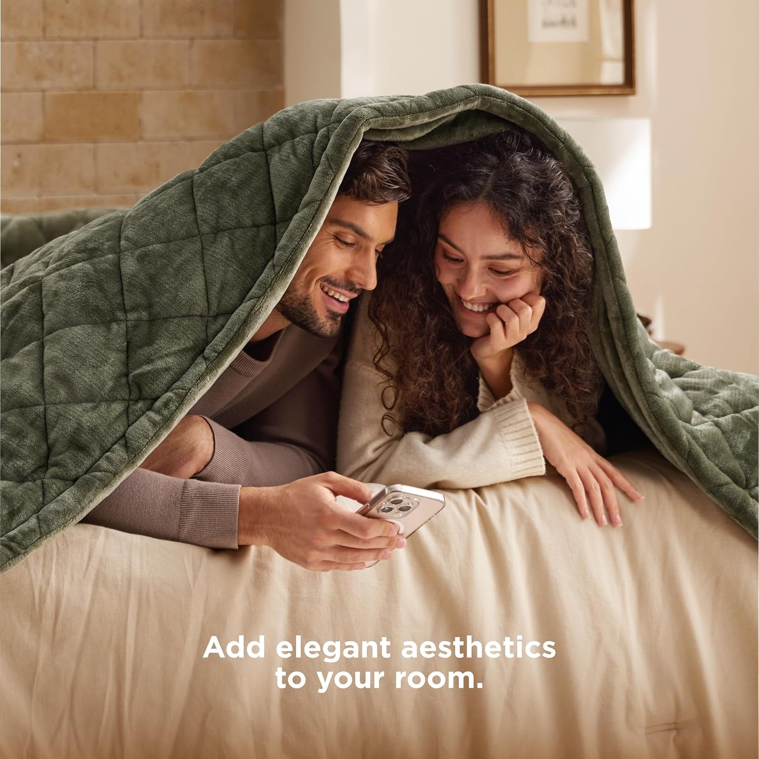 image:imageBedsure Quilted Heated Blanket Queen Size Filled for Extra Warmth Taupe09 Olive Green Diamond