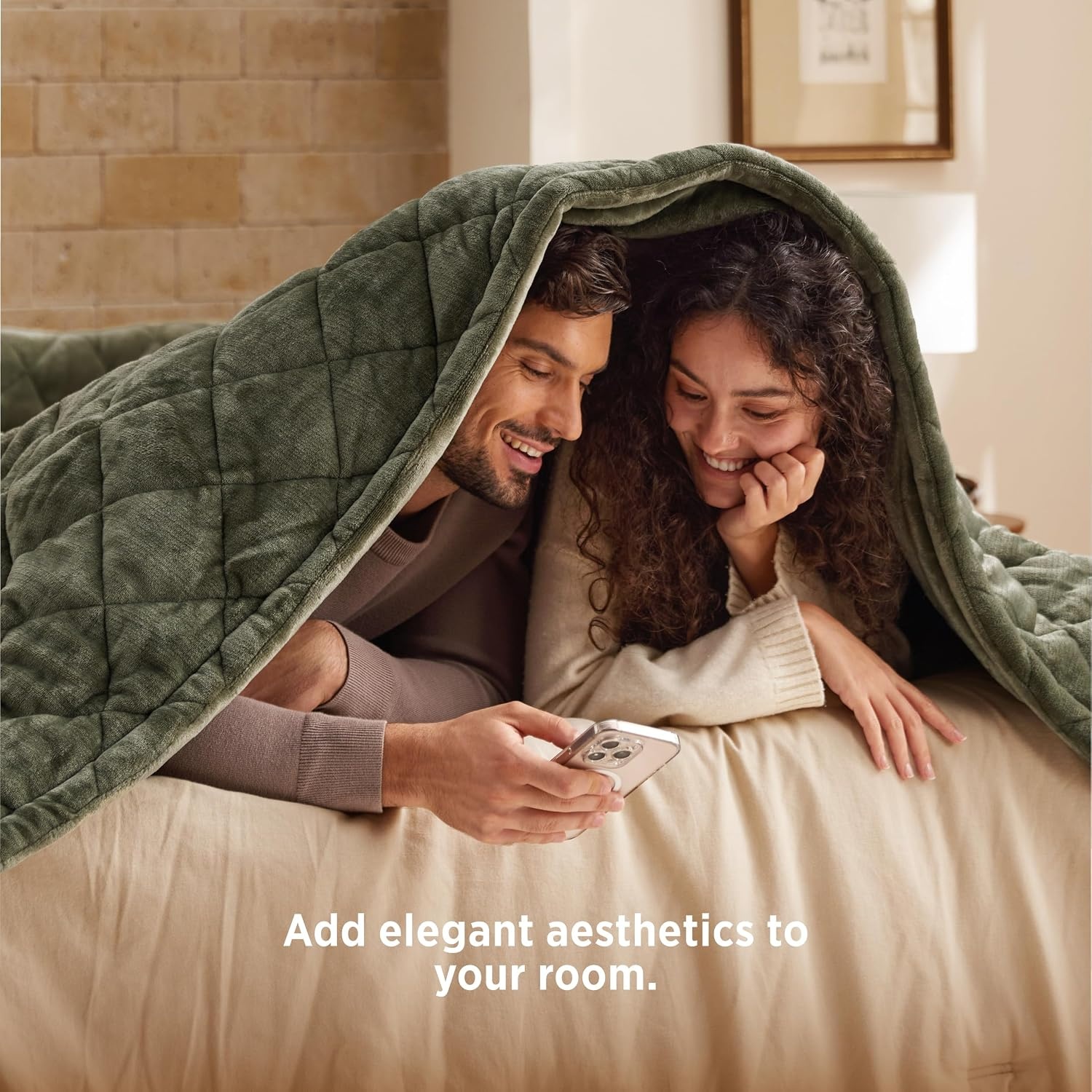 image:imageBedsure Quilted Heated Blanket Queen Size Filled for Extra Warmth Taupe09 Olive Green Diamond