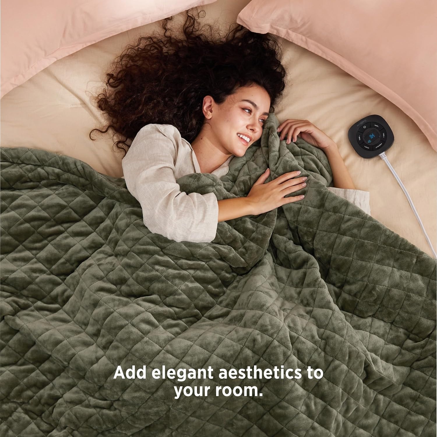 image:imageBedsure Quilted Heated Blanket Queen Size Filled for Extra Warmth Taupe09 Olive Green Diamond