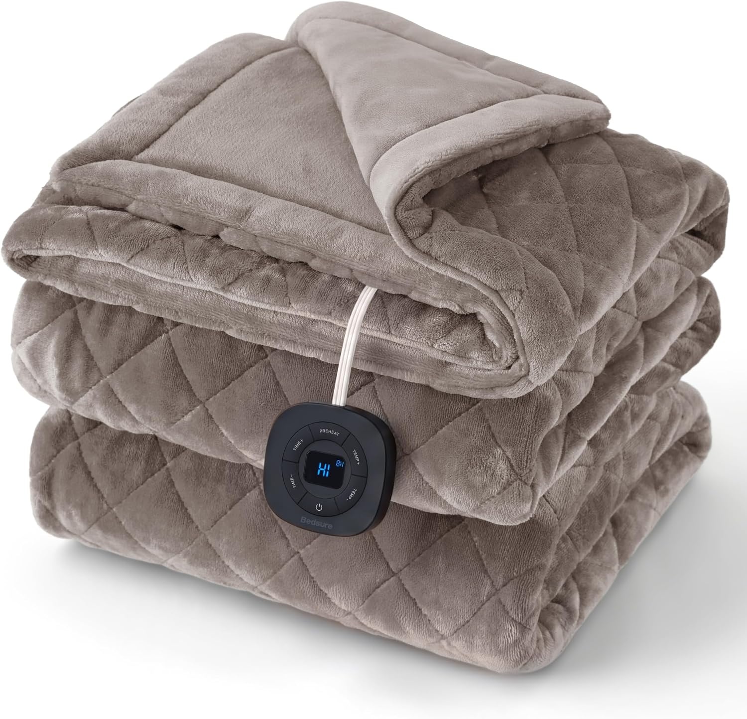 image:imageBedsure Quilted Heated Blanket Queen Size Filled for Extra Warmth Taupe11 Taupe Diamond