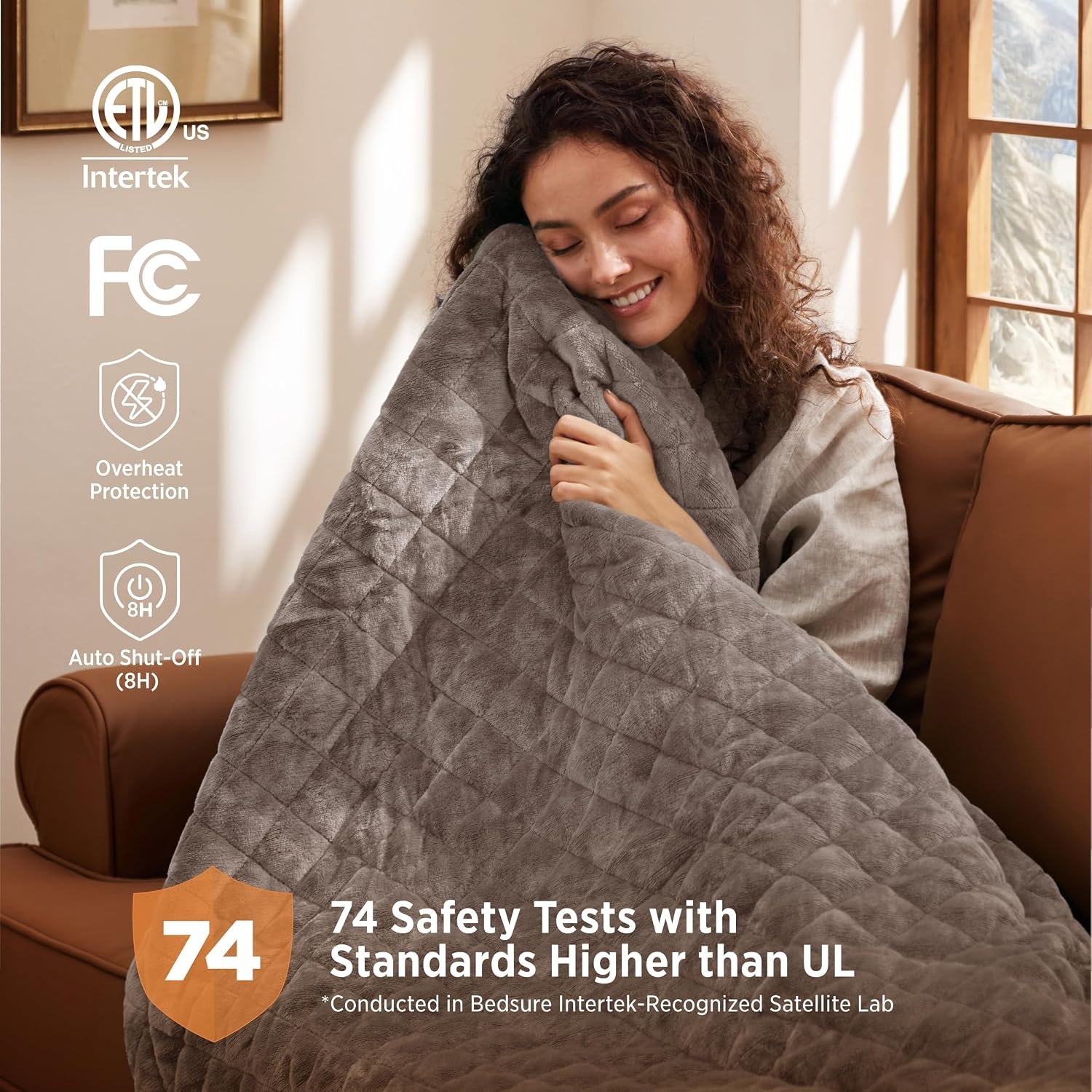 image:imageBedsure Quilted Heated Blanket Queen Size Filled for Extra Warmth Taupe11 Taupe Diamond