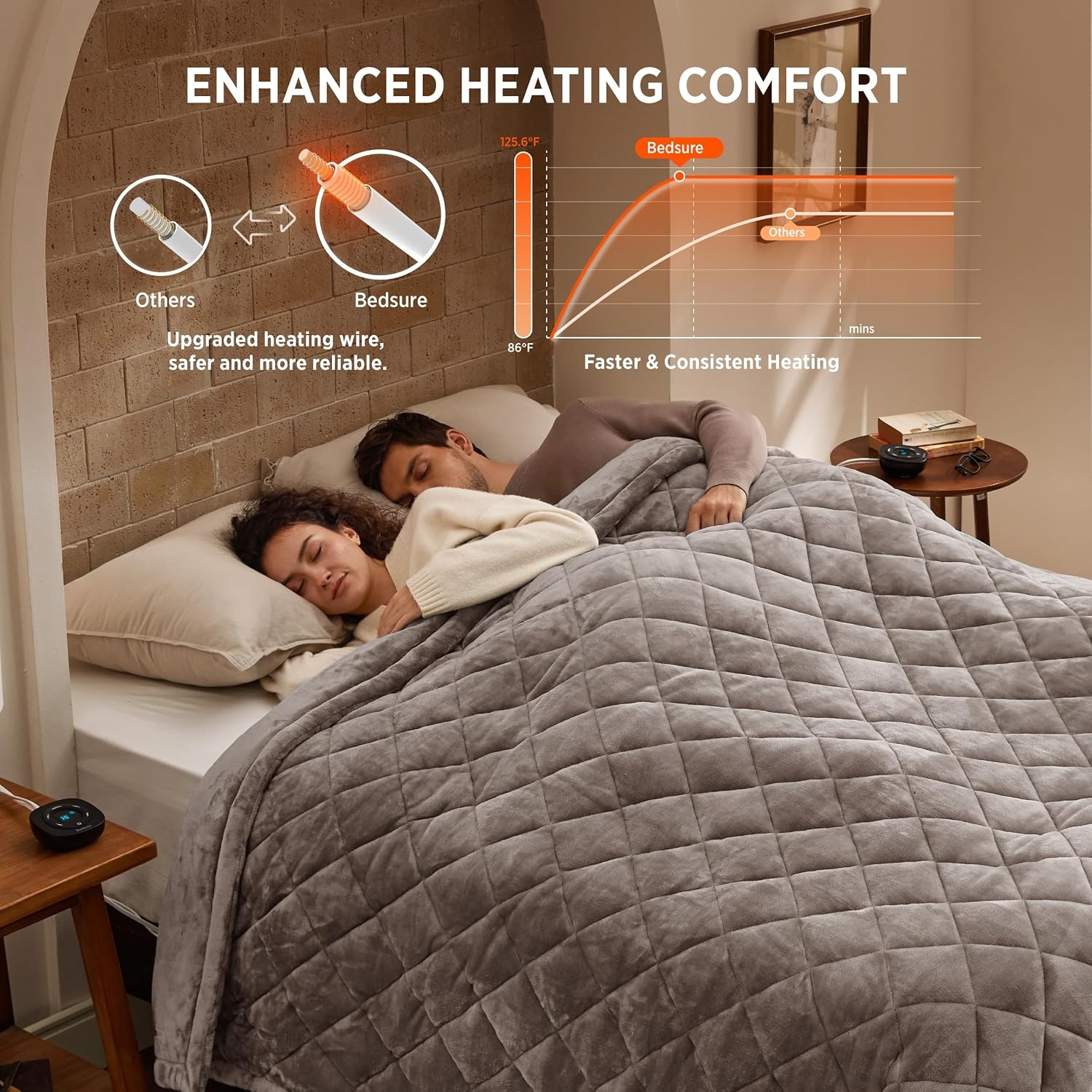 image:imageBedsure Quilted Heated Blanket Queen Size Filled for Extra Warmth Taupe11 Taupe Diamond