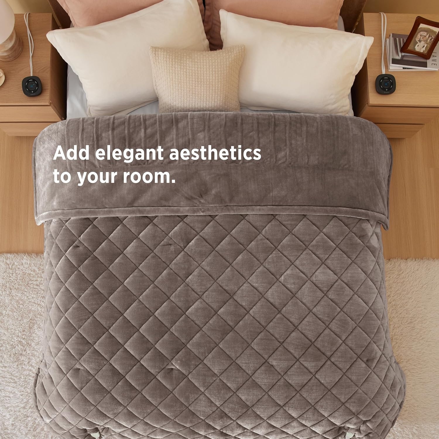 image:imageBedsure Quilted Heated Blanket Queen Size Filled for Extra Warmth Taupe11 Taupe Diamond