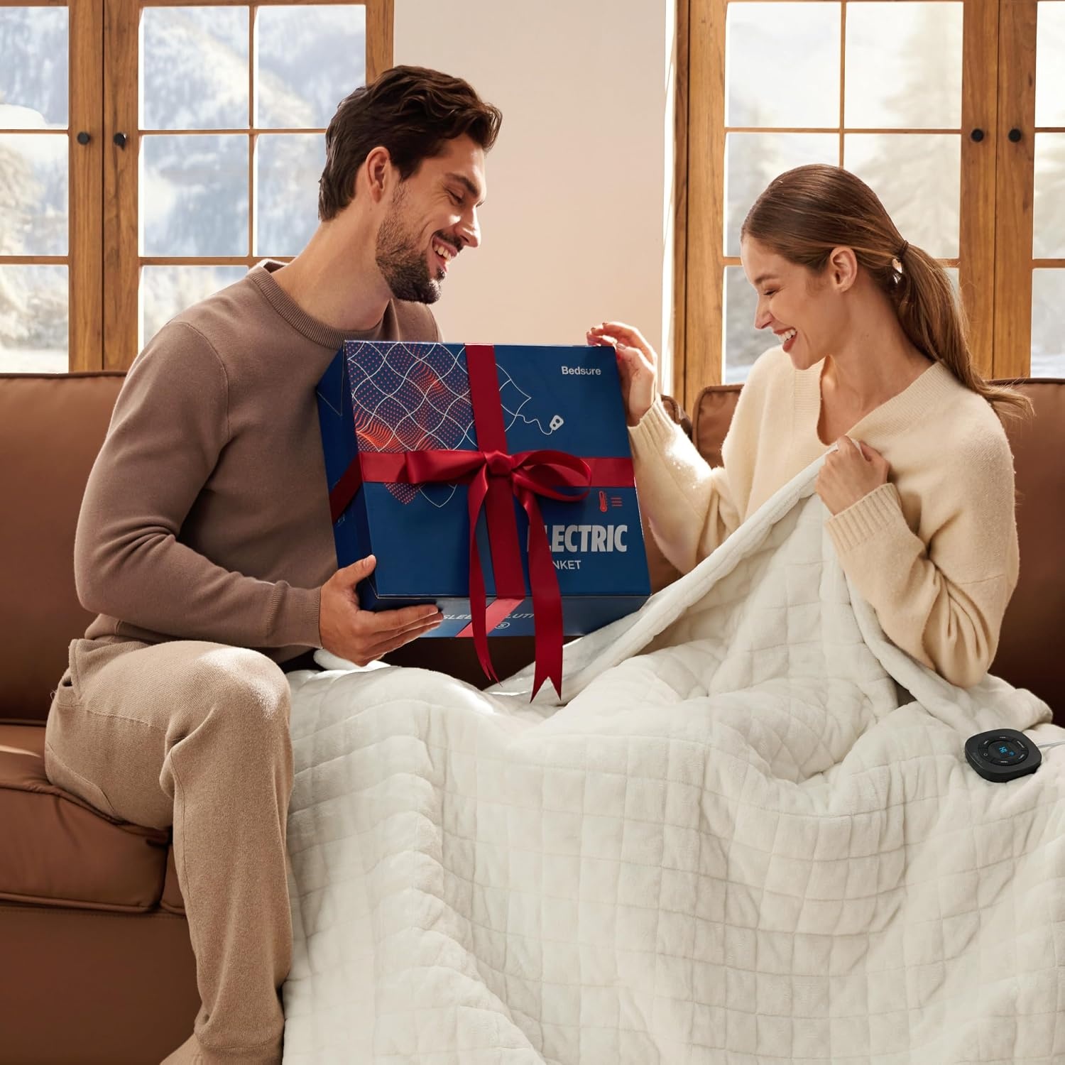 image:imageBedsure Quilted Heated Blanket Queen Size Filled for Extra Warmth Taupe11 Taupe Diamond