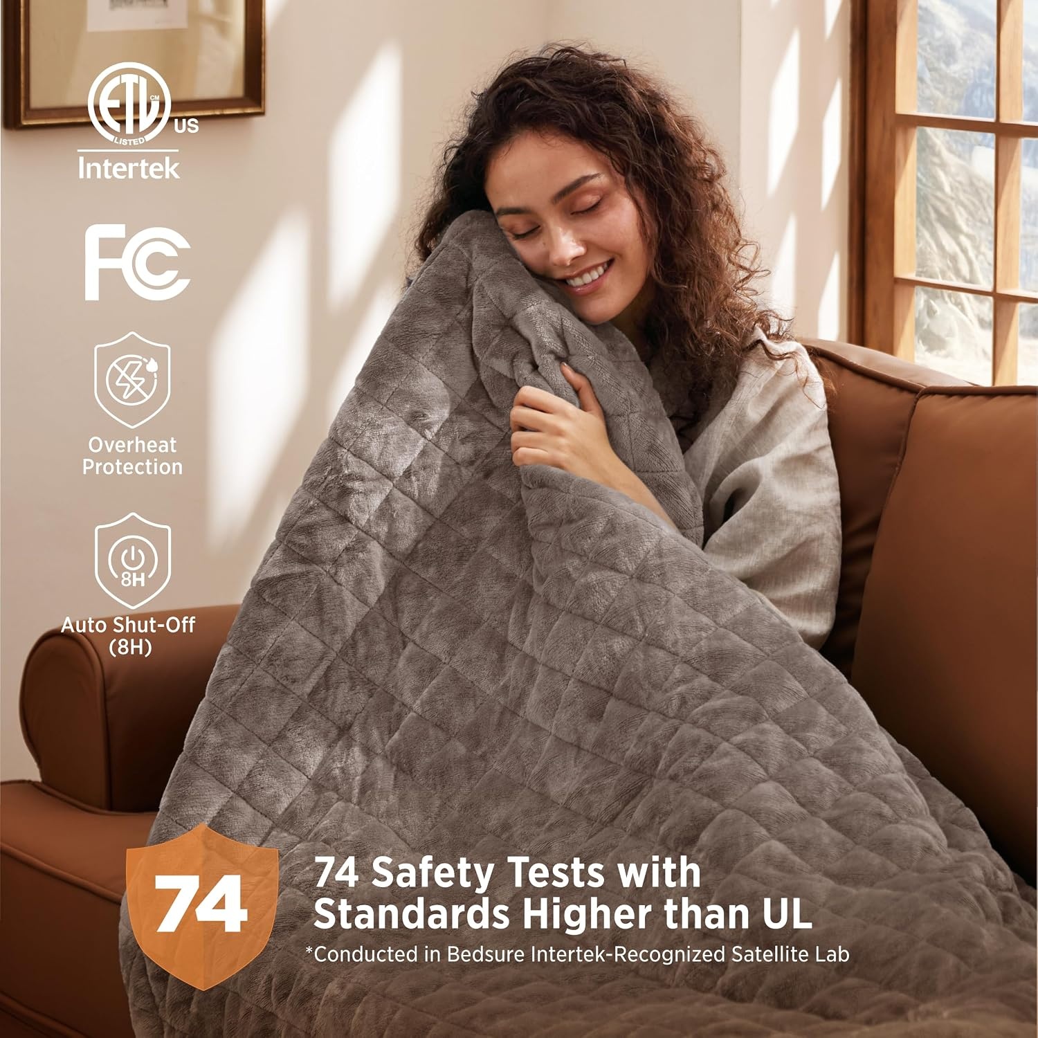 image:imageBedsure Quilted Heated Blanket Queen Size Filled for Extra Warmth Taupe11 Taupe Diamond