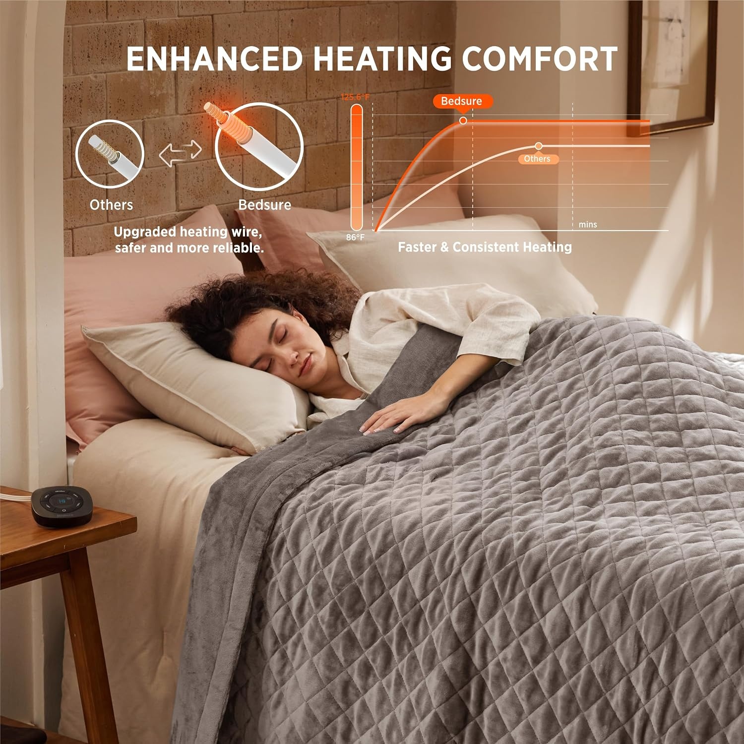 image:imageBedsure Quilted Heated Blanket Queen Size Filled for Extra Warmth Taupe11 Taupe Diamond