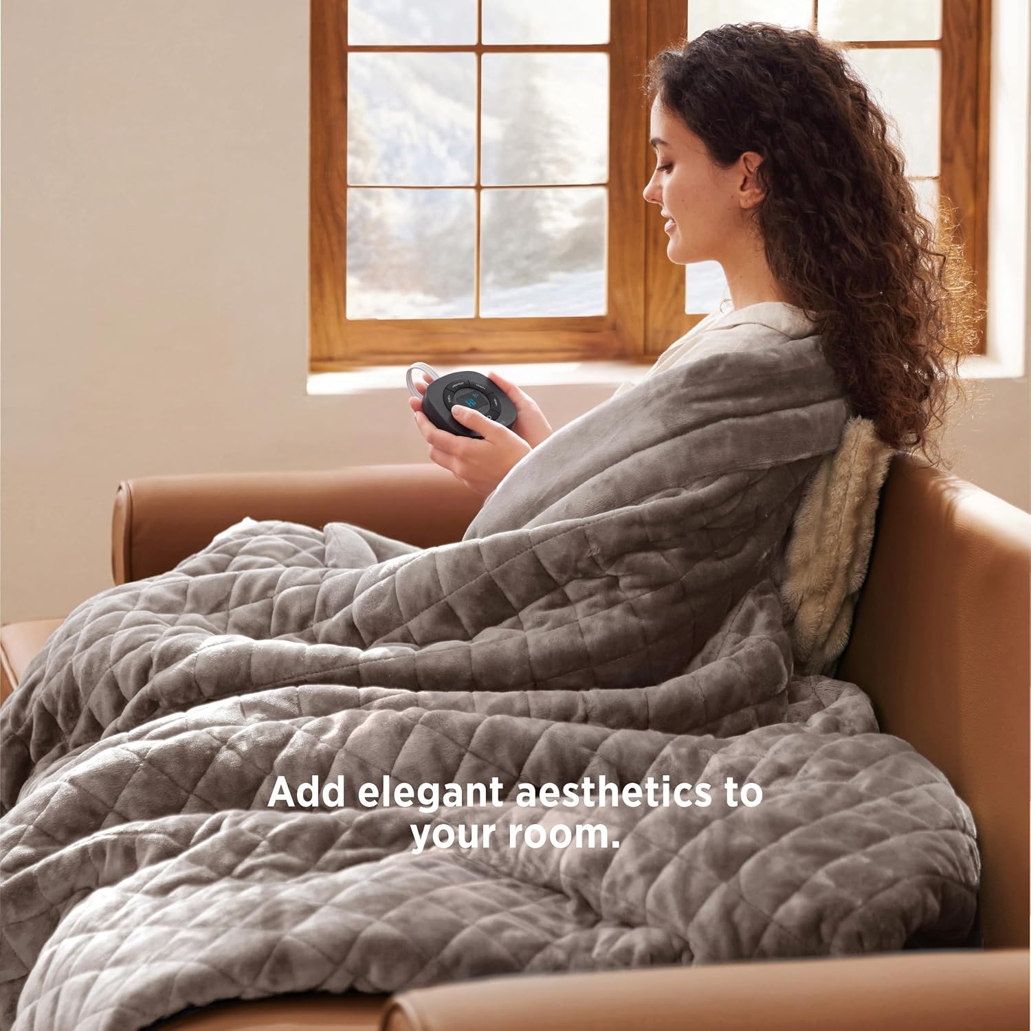 image:imageBedsure Quilted Heated Blanket Queen Size Filled for Extra Warmth Taupe11 Taupe Diamond