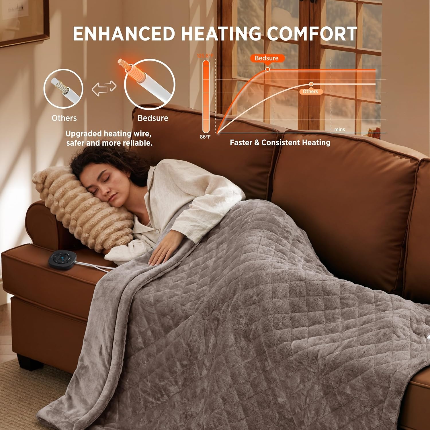 image:imageBedsure Quilted Heated Blanket Queen Size Filled for Extra Warmth Taupe11 Taupe Diamond
