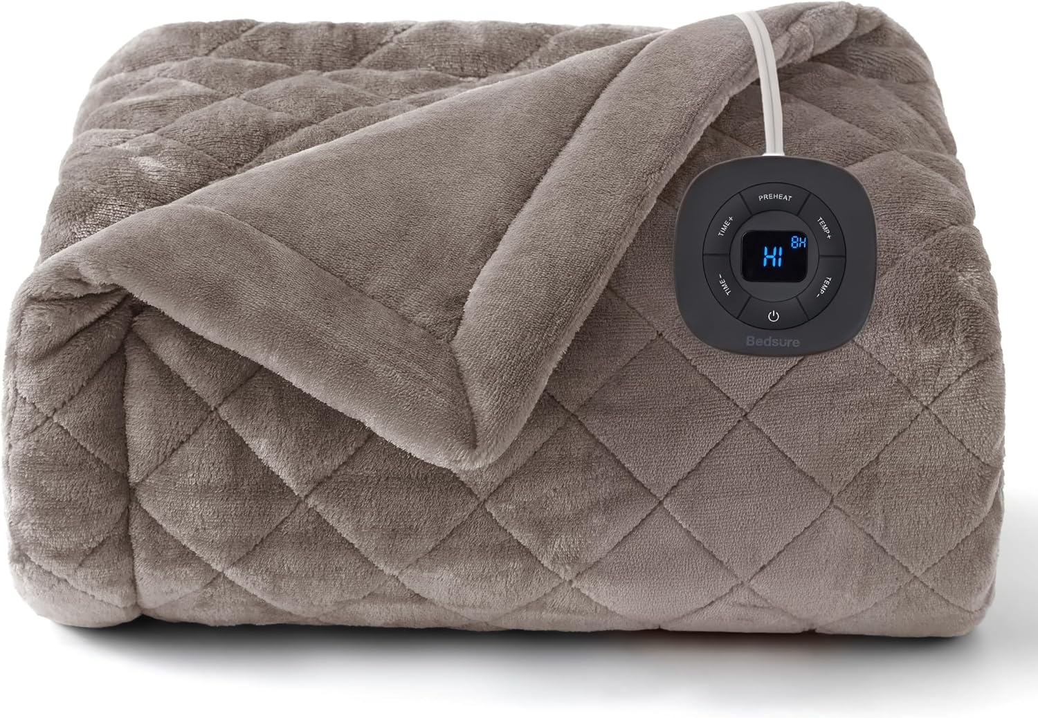 image:imageBedsure Quilted Heated Blanket Queen Size Filled for Extra Warmth Taupe11 Taupe Diamond