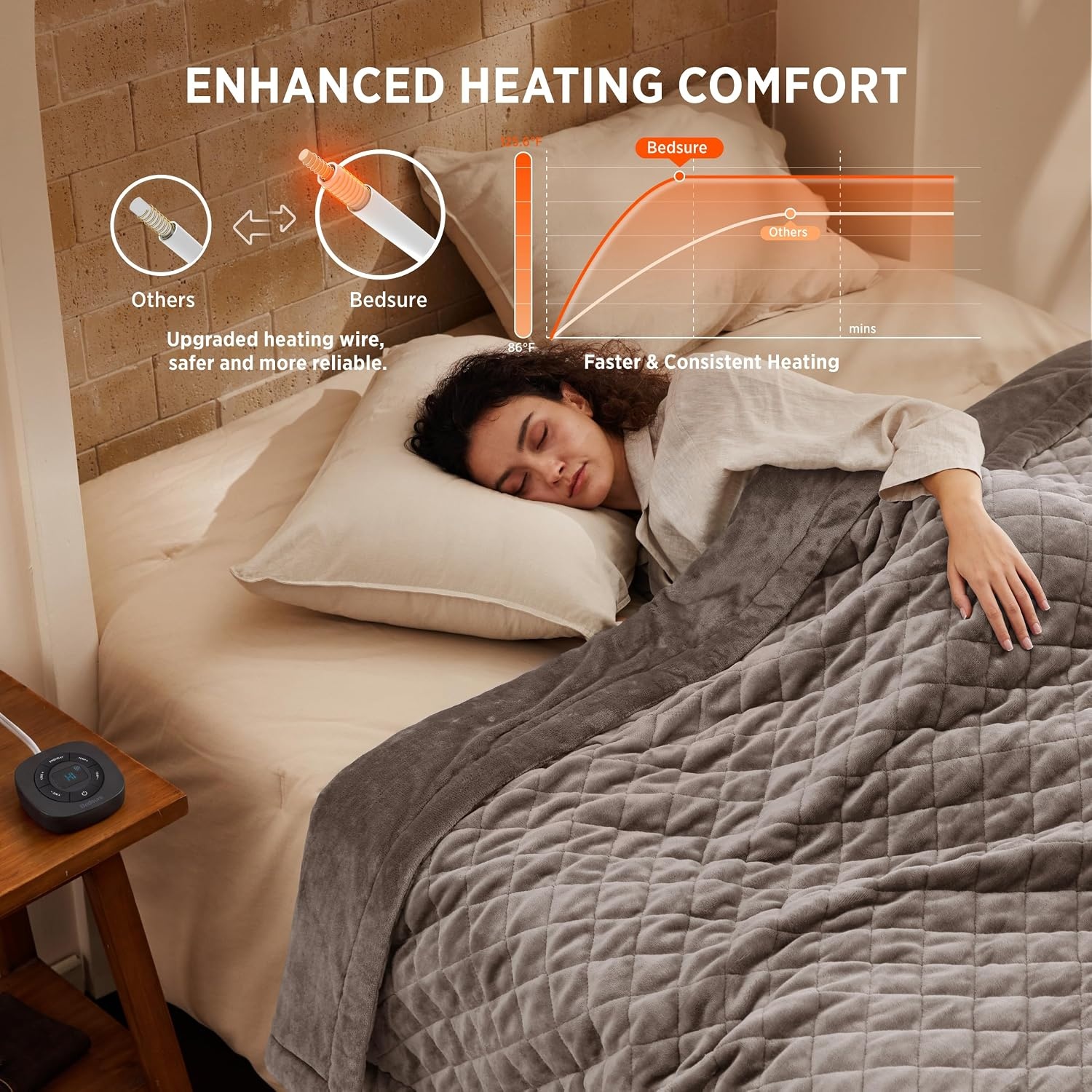 image:imageBedsure Quilted Heated Blanket Queen Size Filled for Extra Warmth Taupe11 Taupe Diamond